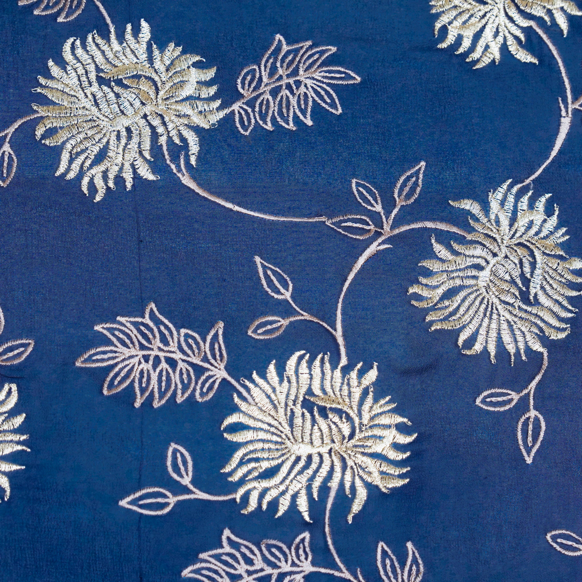 Aaira Navy Blue Viscose Georgette Embroidered Fabric in Jaal Pattern - Image 3