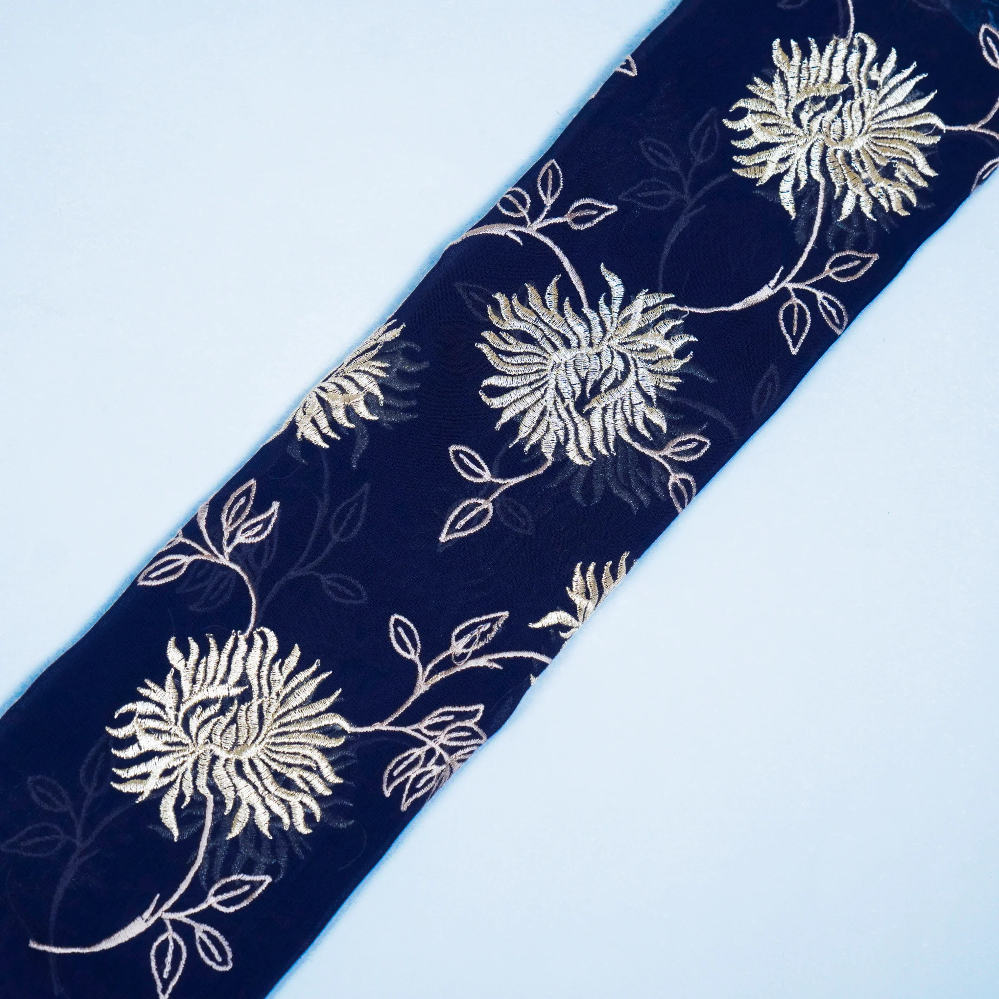 Aaira Navy Blue Viscose Georgette Embroidered Fabric in Jaal Pattern - Image 4
