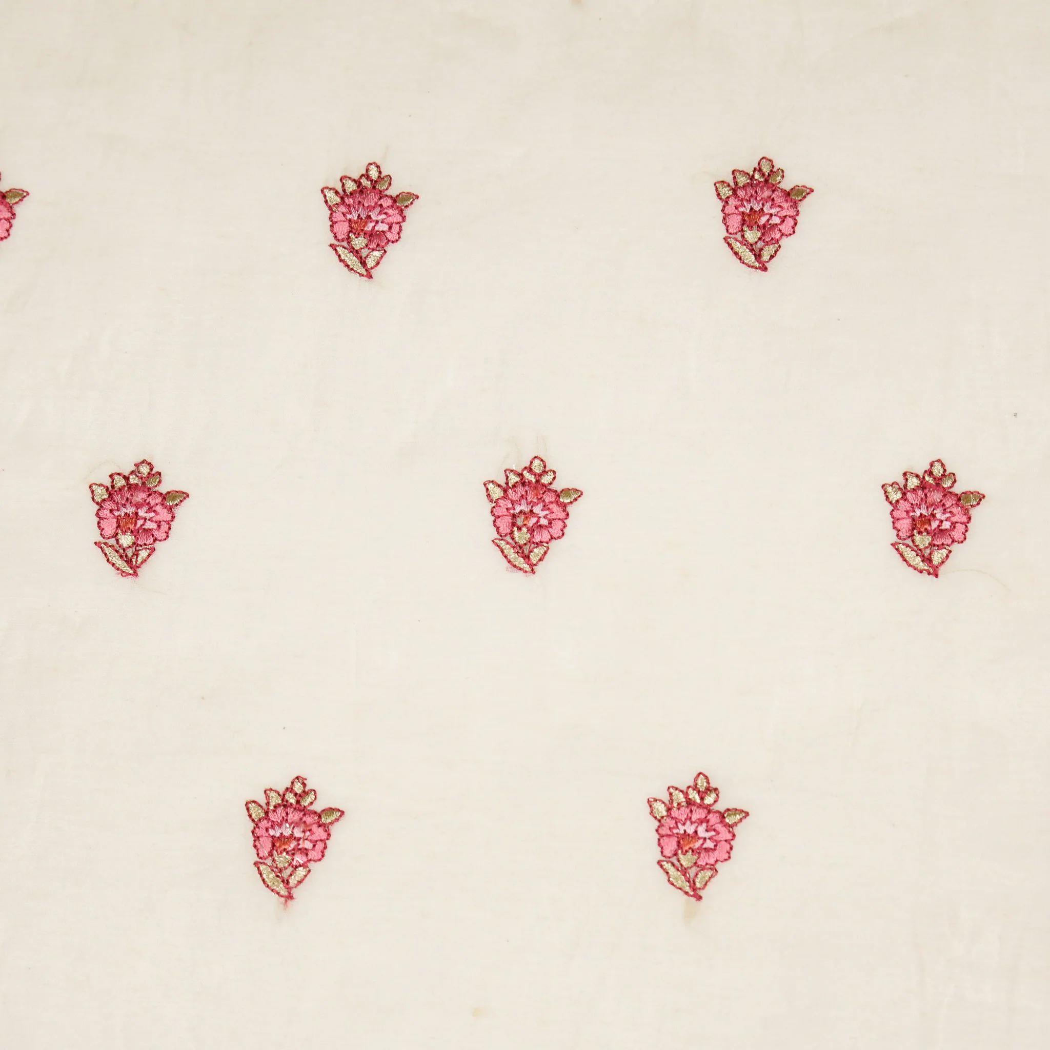 Aakifah Ivory Mul Chanderi Embroidered Fabric in Buta Pattern - Image 3