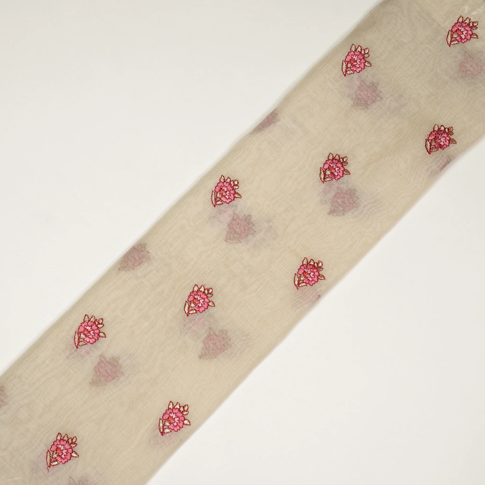 Aakifah Ivory Mul Chanderi Embroidered Fabric in Buta Pattern - Image 4