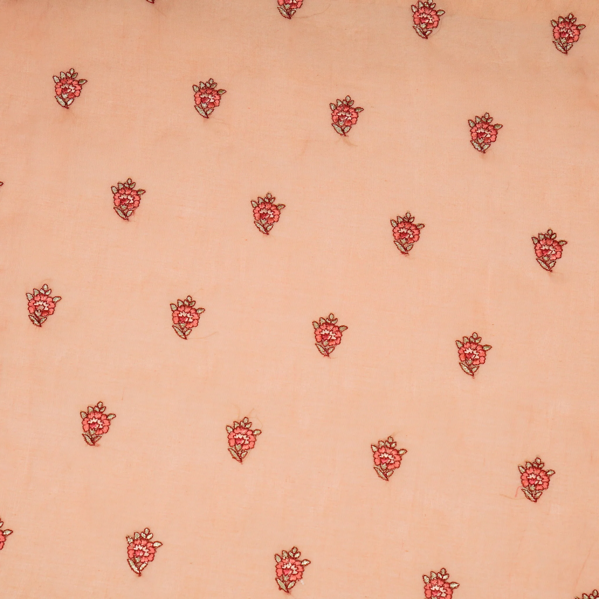 Aakifah Peach Mul Chanderi Embroidered Fabric in Buta Pattern - Image 3