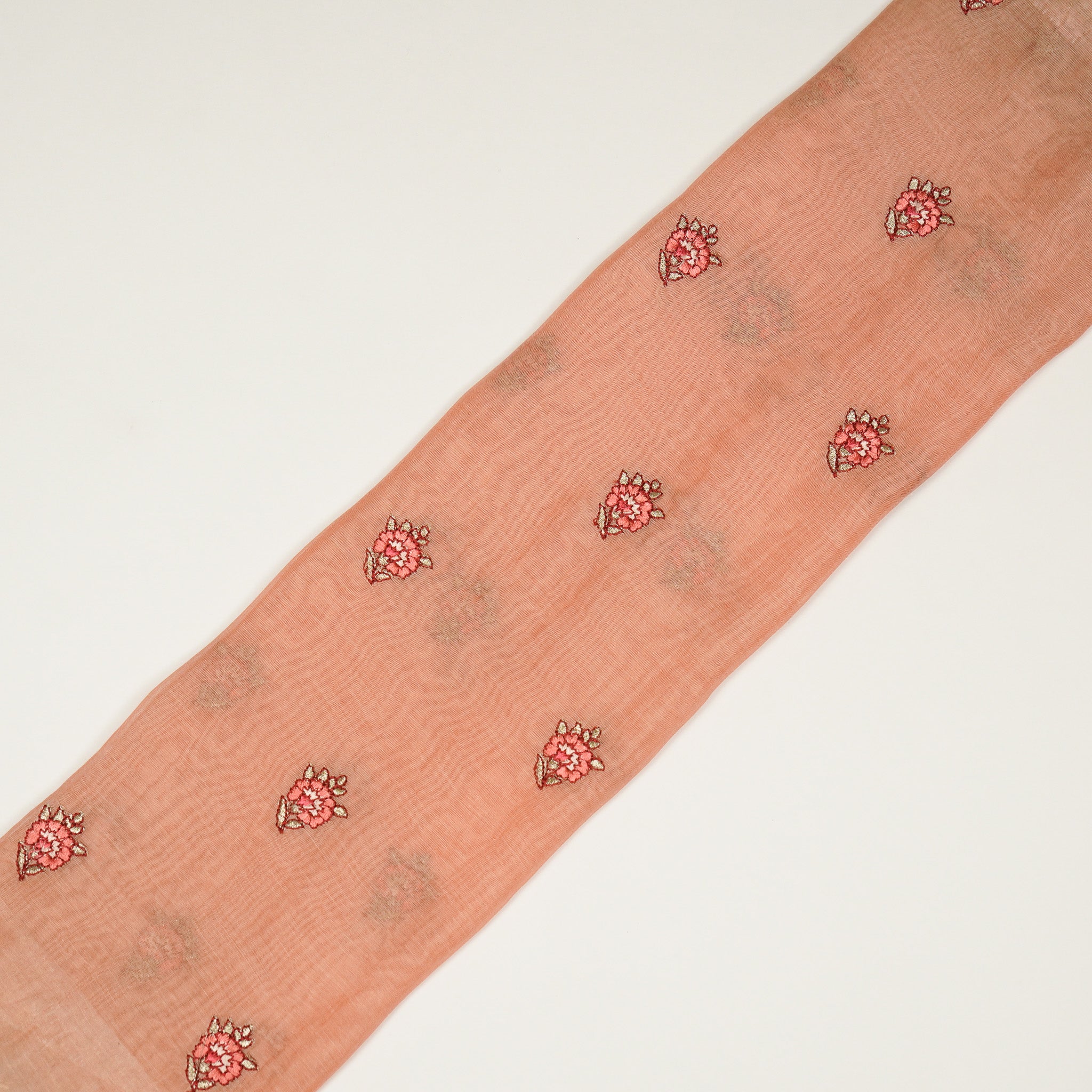 Aakifah Peach Mul Chanderi Embroidered Fabric in Buta Pattern - Image 4