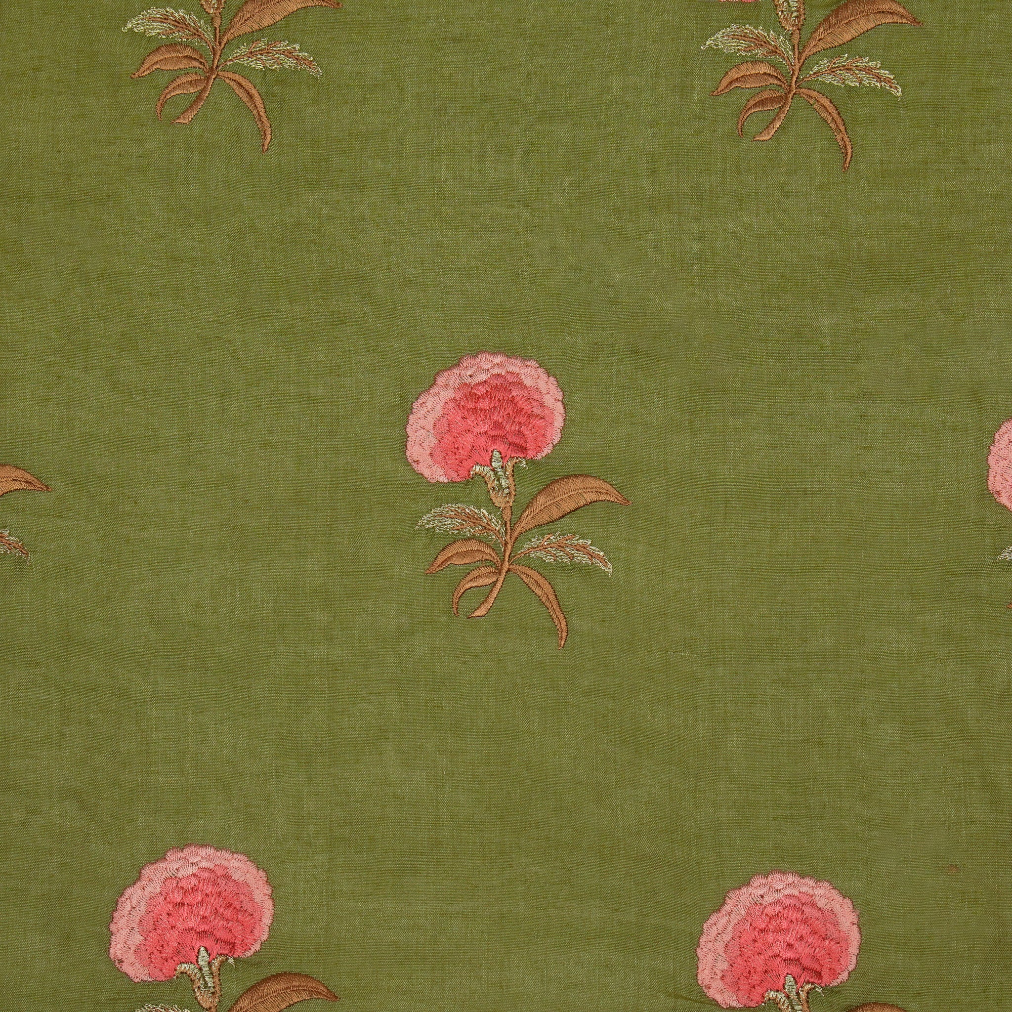 Aarani Olive Chanderi Embroidered Fabric in Buta - Image 3