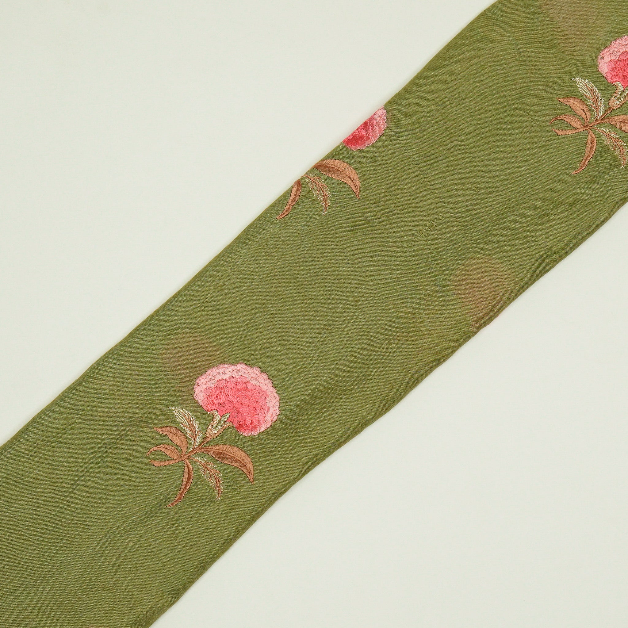 Aarani Olive Chanderi Embroidered Fabric in Buta - Image 4