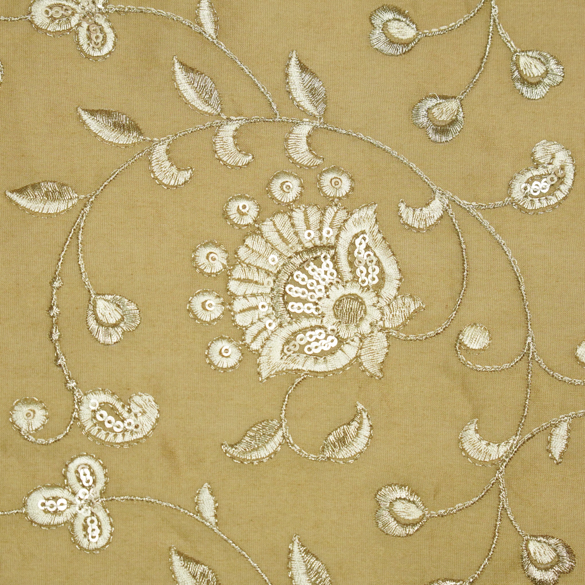Aatiya Beige Chanderi Embroidered Fabric in Jaal Pattern - Image 3