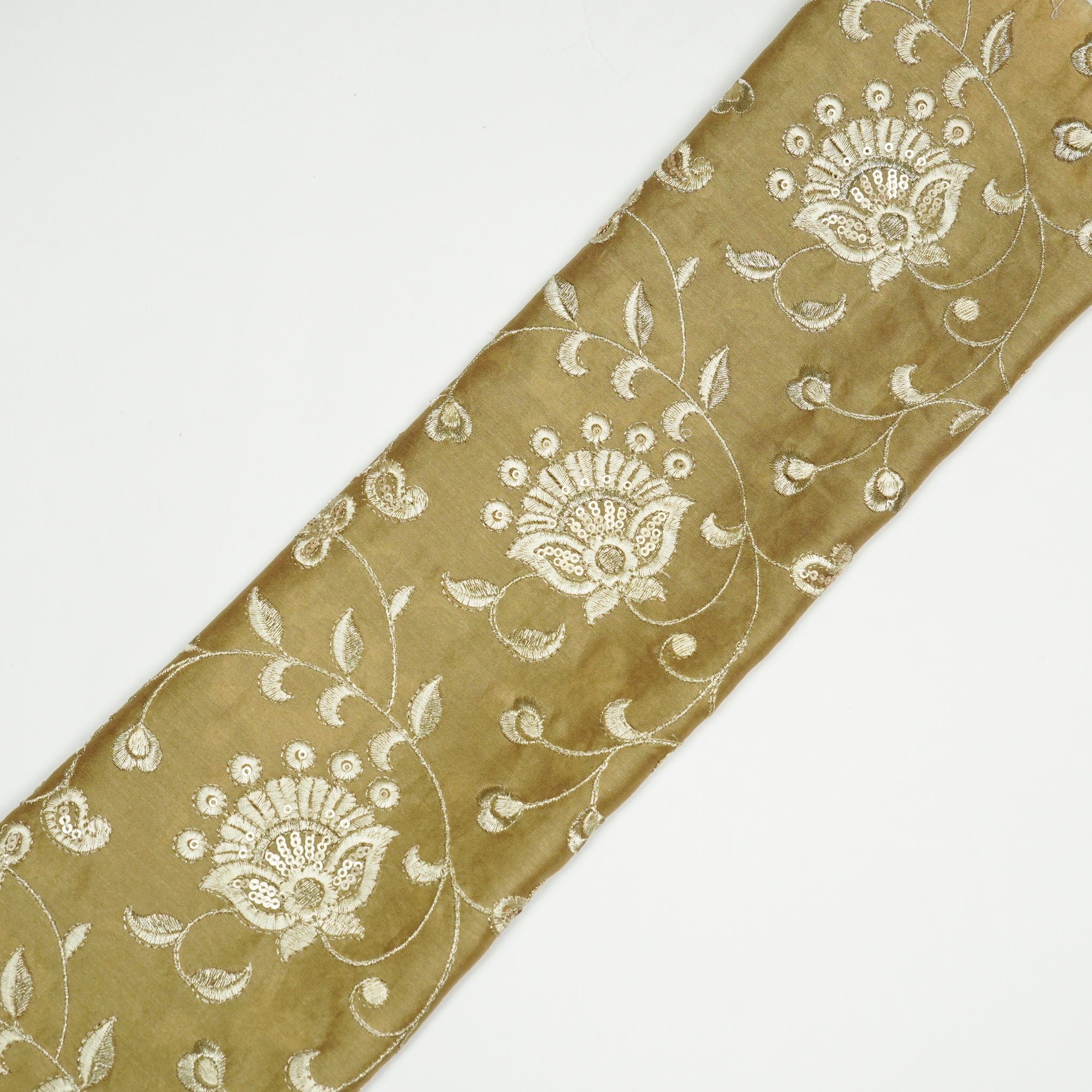 Aatiya Beige Chanderi Embroidered Fabric in Jaal Pattern - Image 4