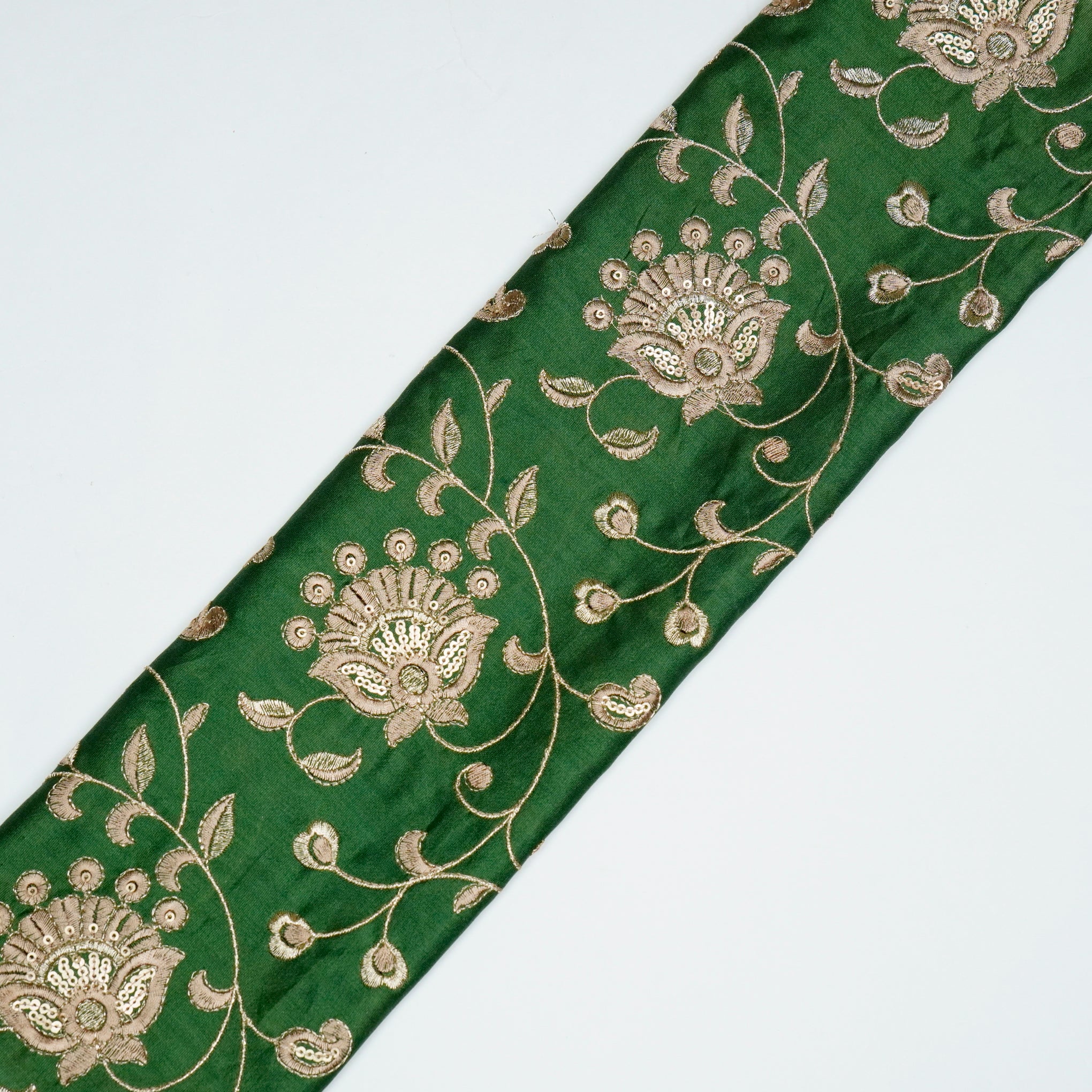 Aatiya Bottle Green Chanderi Embroidered Fabric in Jaal Pattern - Image 4