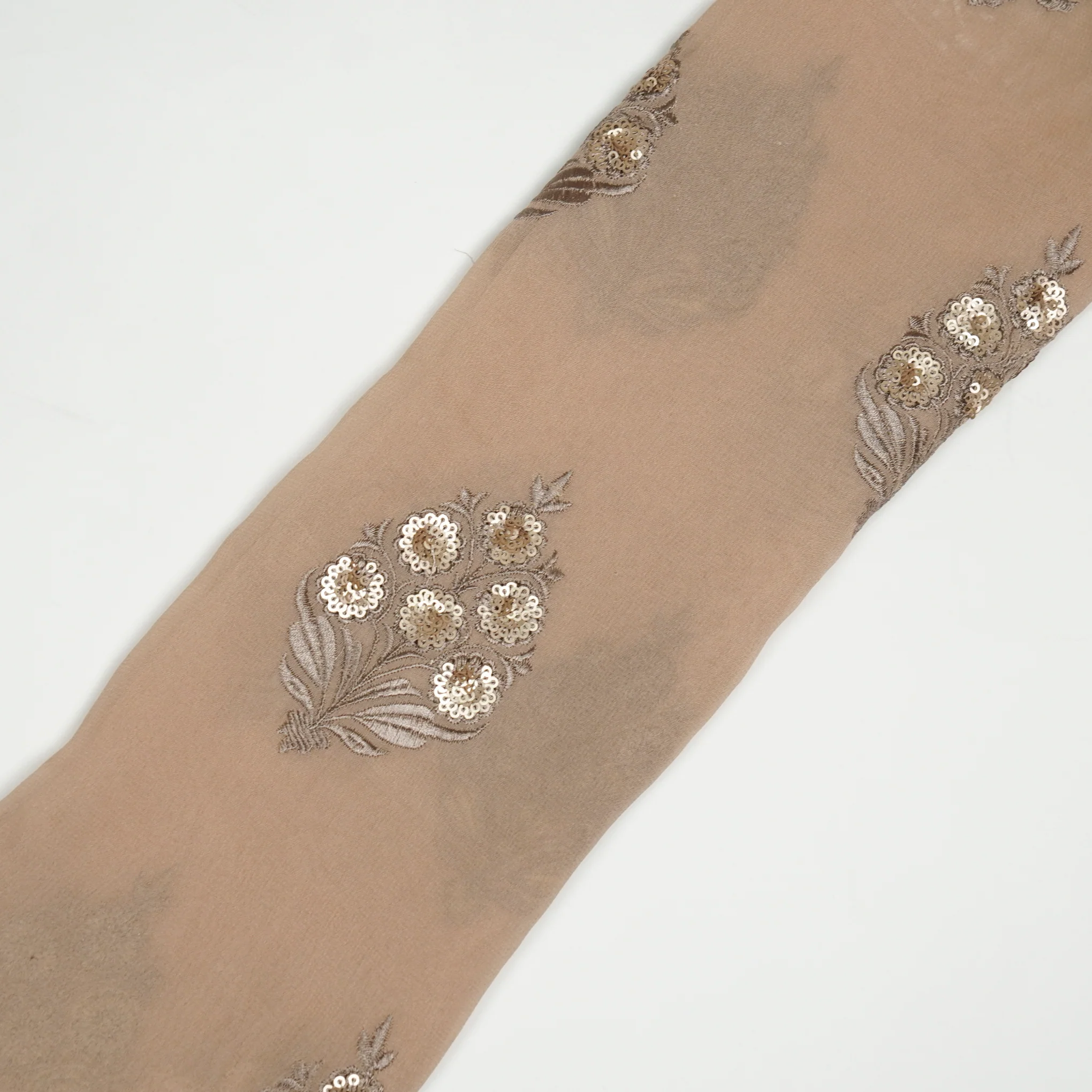 Abeeha Light Peach Viscose Georgette Embroidered Fabric in Buta Pattern - Image 4