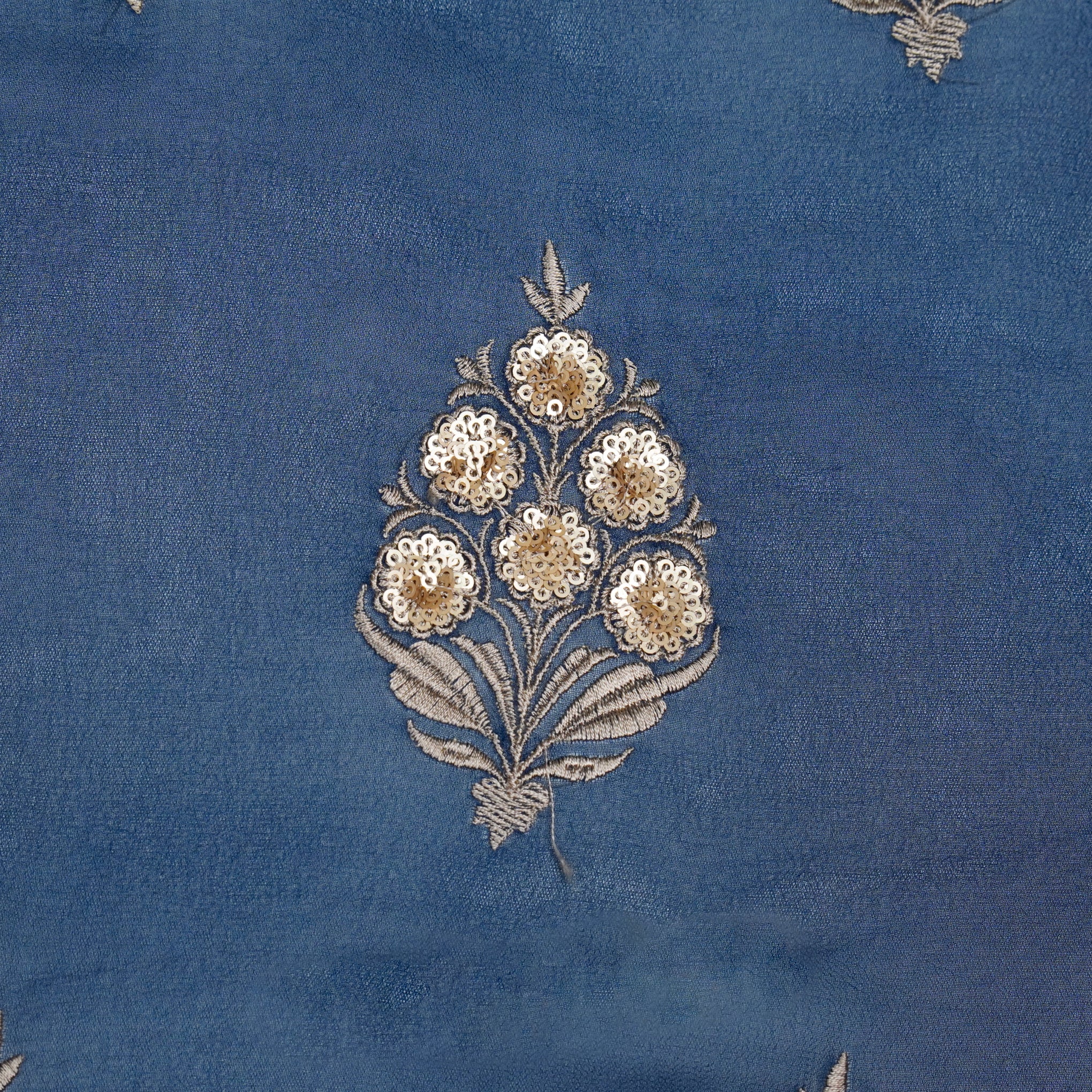 Abeeha Persian Blue Viscose Georgette Embroidered Fabric in Buta Pattern - Image 3