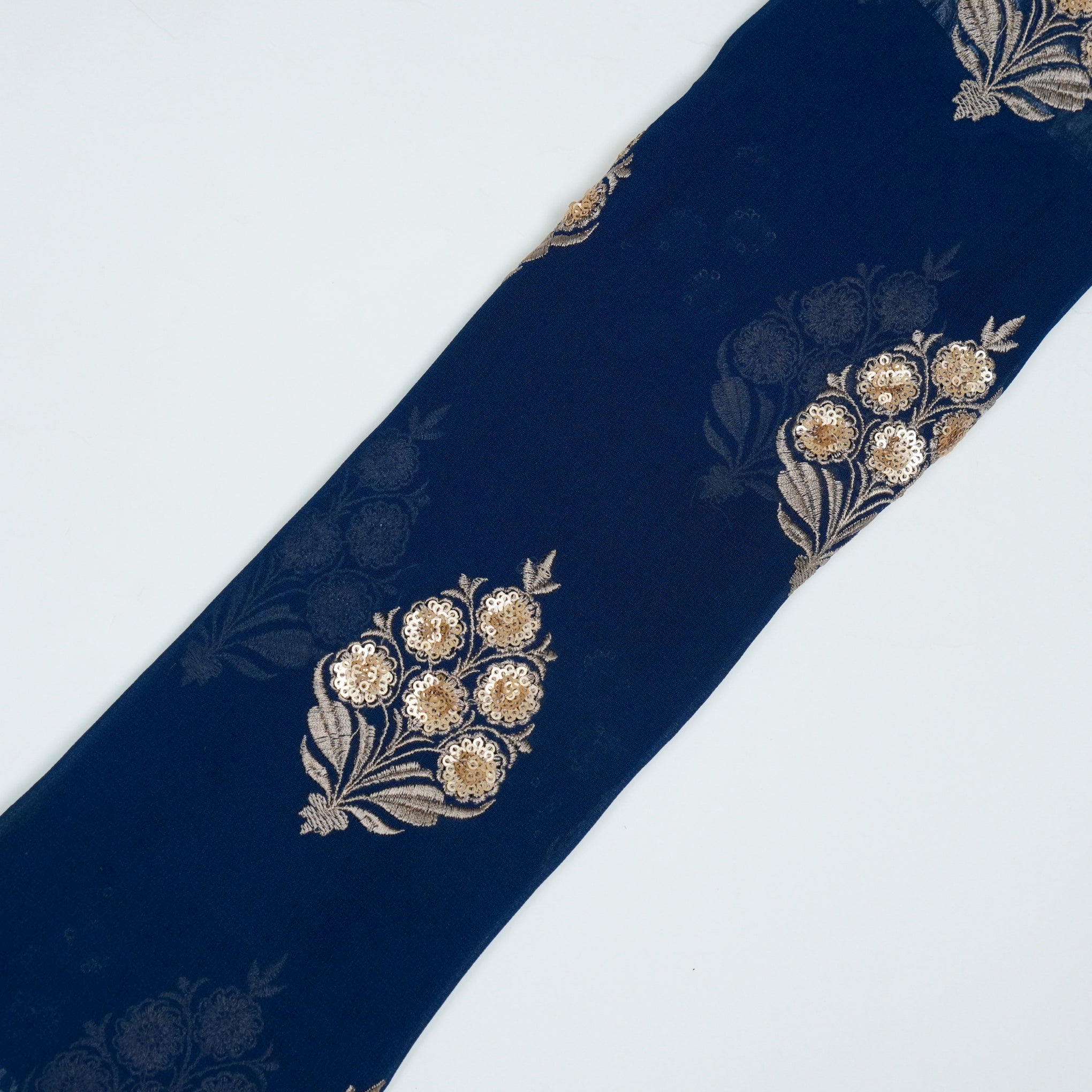 Abeeha Persian Blue Viscose Georgette Embroidered Fabric in Buta Pattern - Image 4