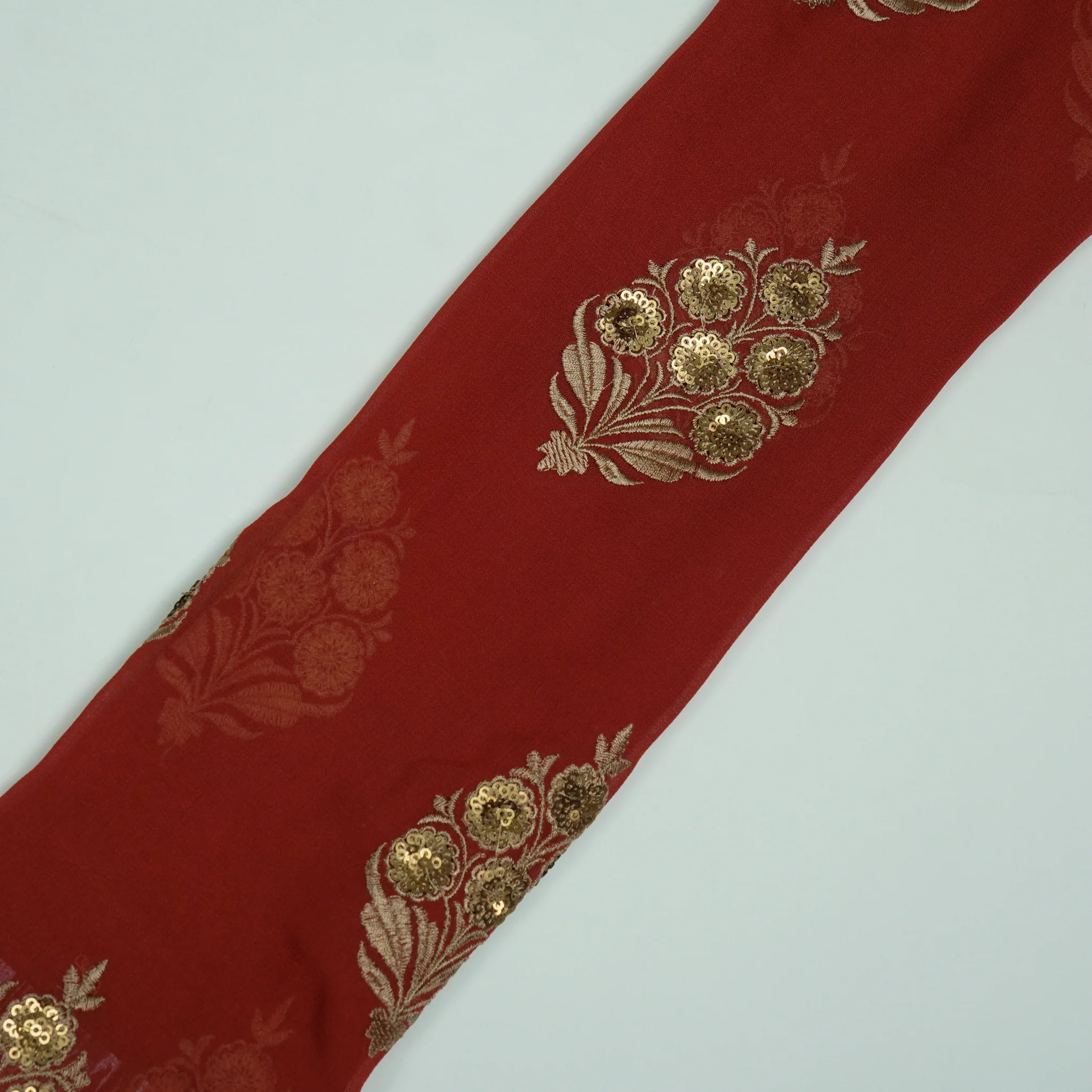 Abeeha Red Viscose Georgette Embroidered Fabric in Buta Pattern - Image 4