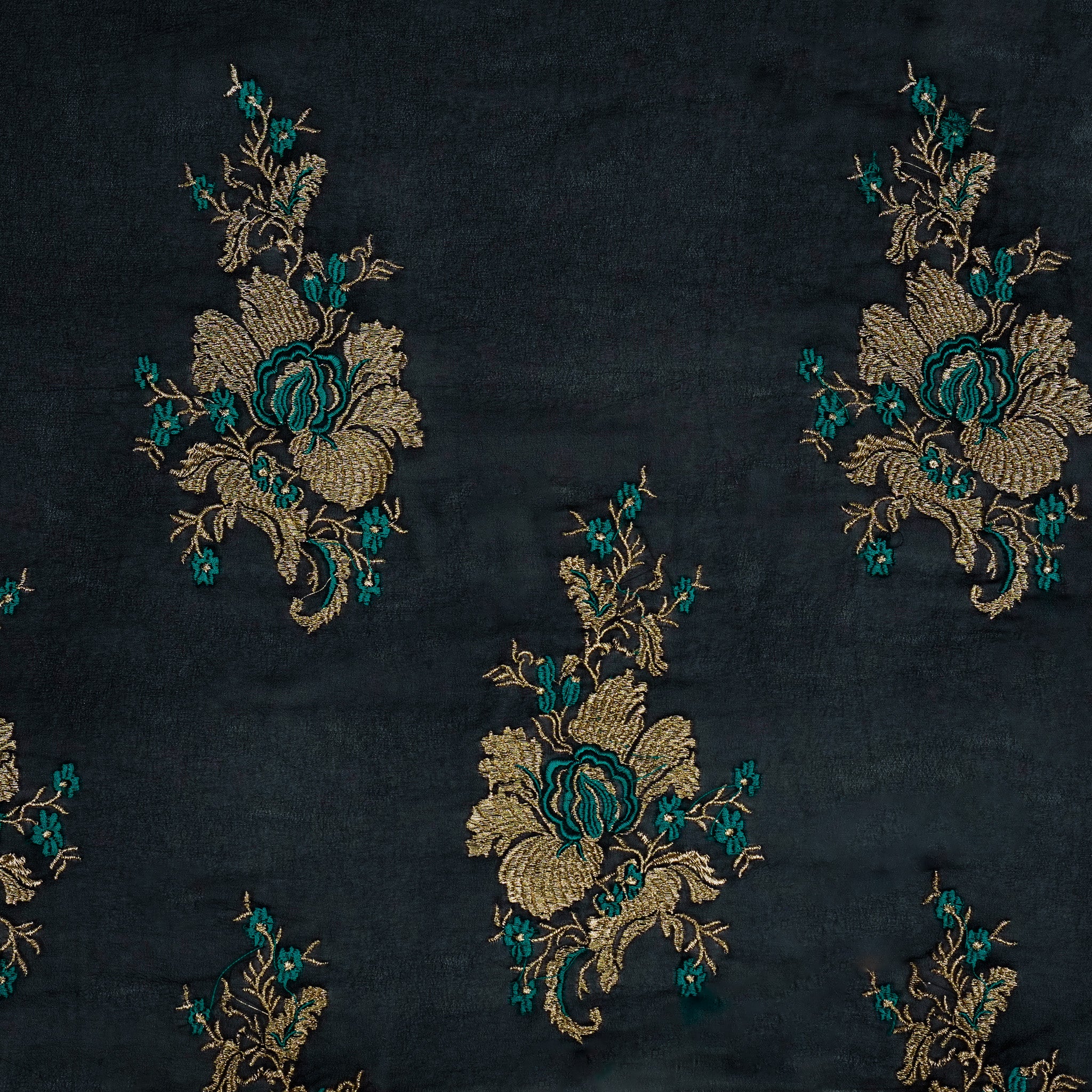Abeer Navy Blue Viscose Georgette Embroidered Fabric in Buta Buti Mixture Pattern - Image 3