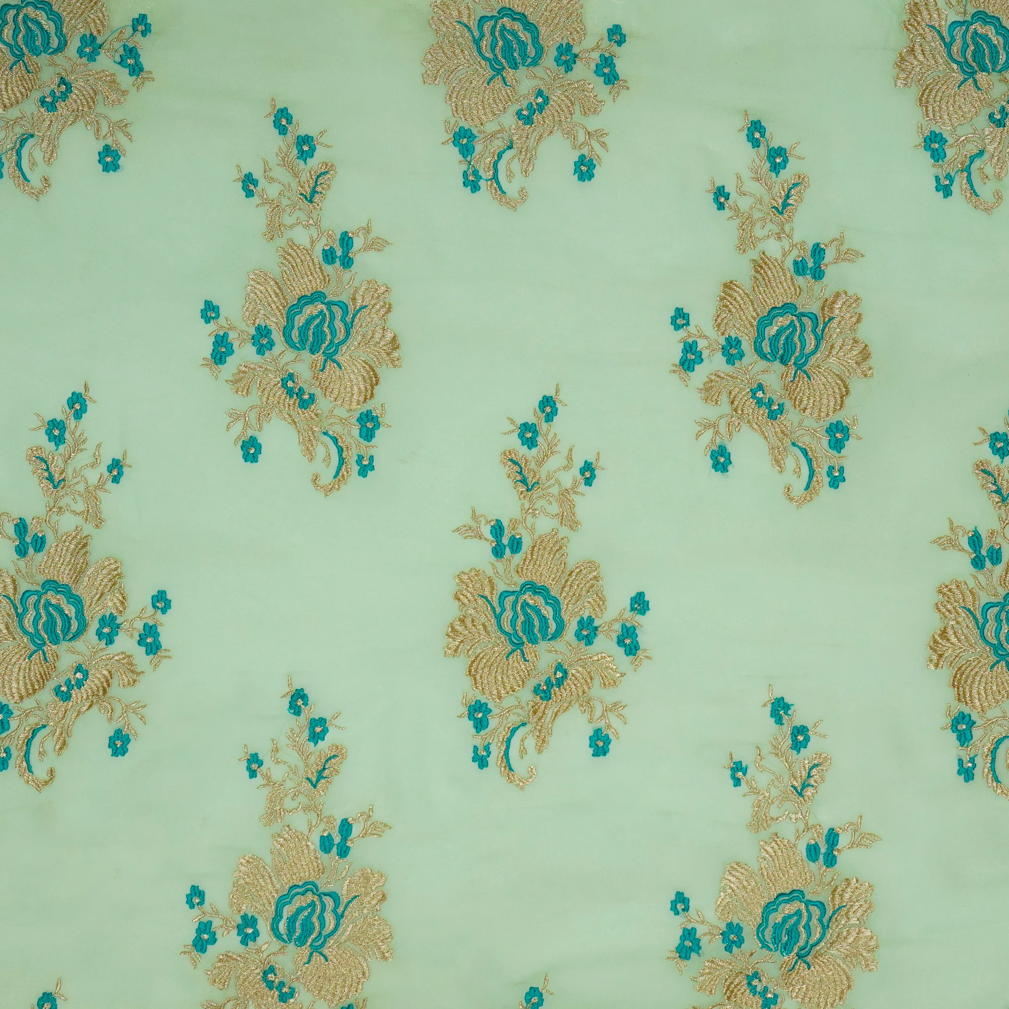 Abeer Sea Green Viscose Georgette Embroidered Fabric in Buta Buti Mixture Pattern - Image 3