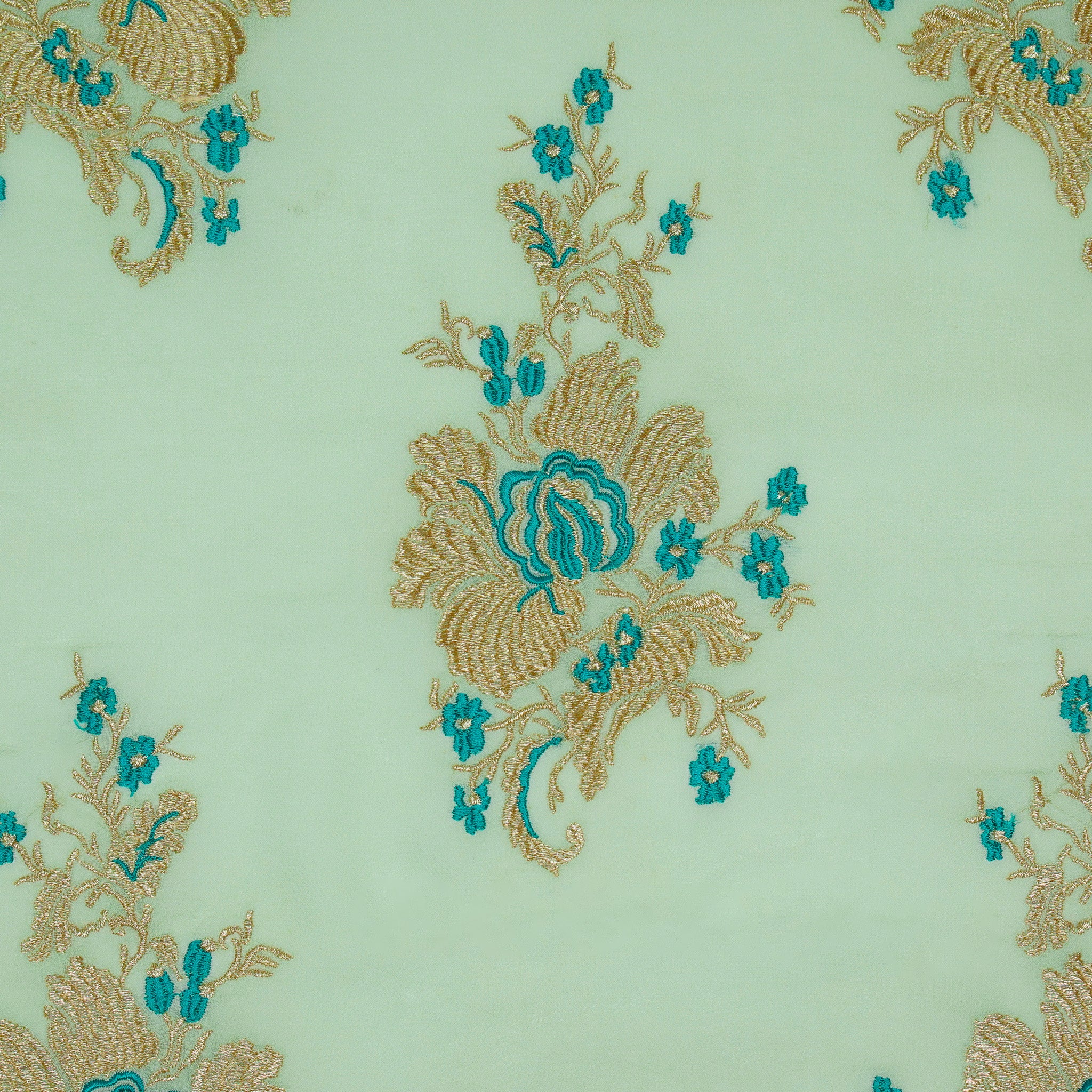 Abeer Sea Green Viscose Georgette Embroidered Fabric in Buta Buti Mixture Pattern - Image 4