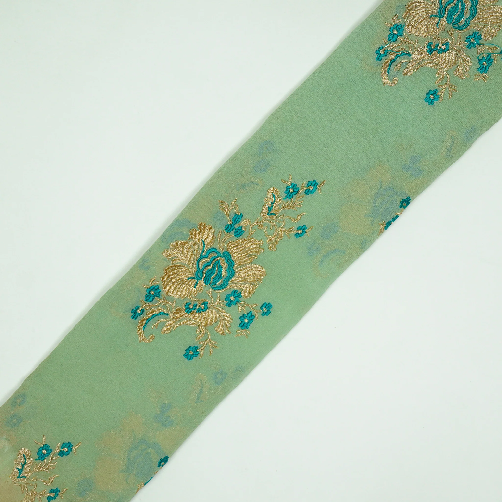 Abeer Sea Green Viscose Georgette Embroidered Fabric in Buta Buti Mixture Pattern - Image 5