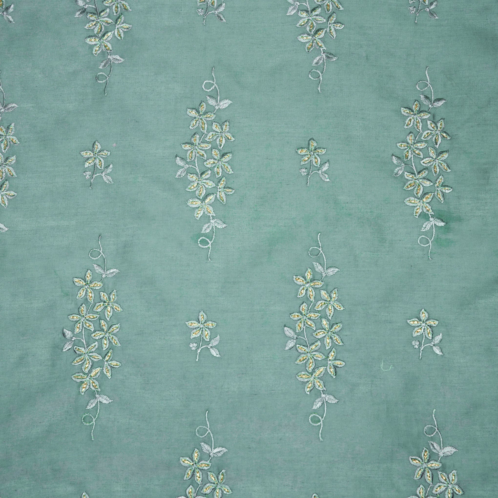 Afra Grey Chanderi Embroidered Fabric in Buta Buti Pattern - Image 2