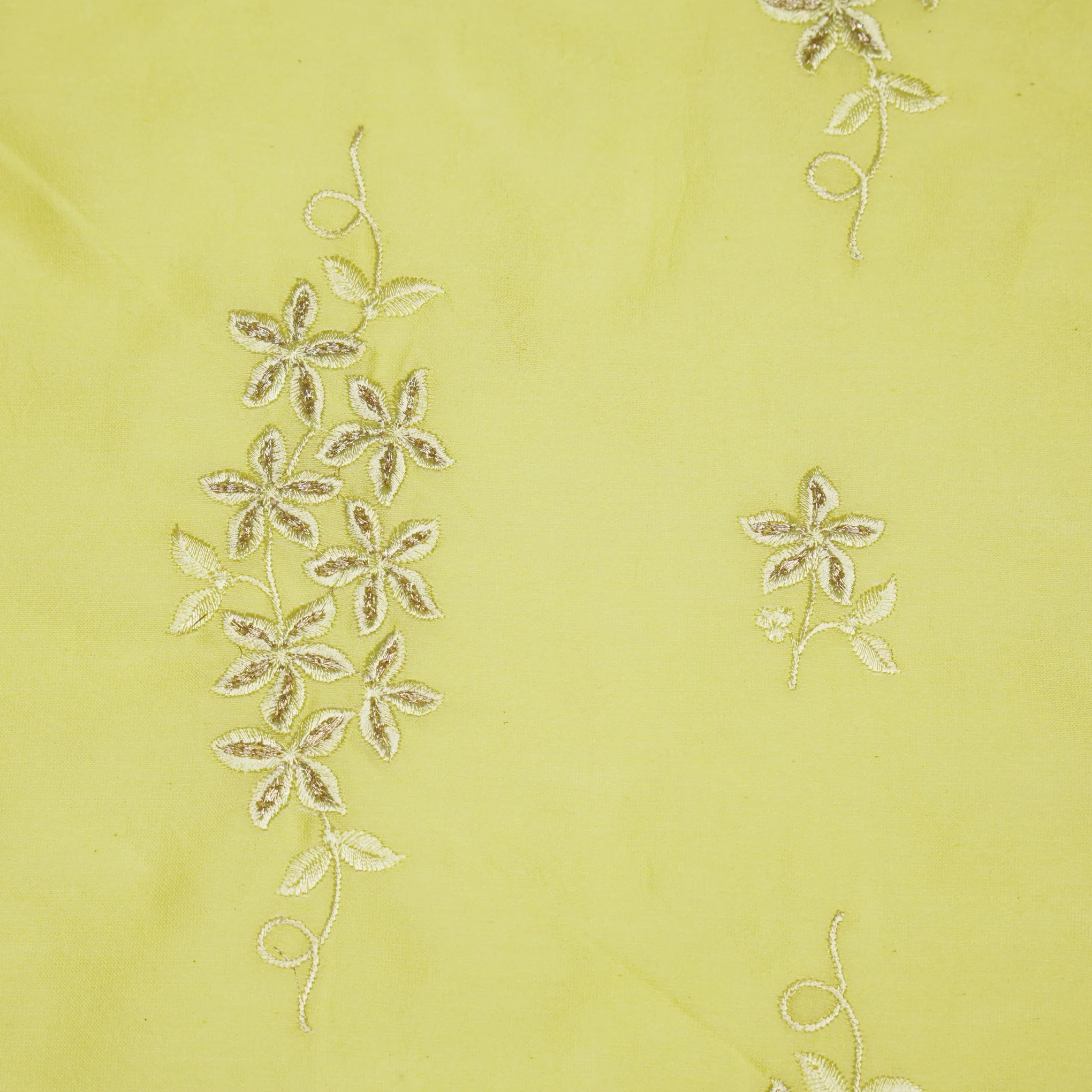 Afra Lemon Chanderi Embroidered Fabric in Buta Buti Pattern - Image 3