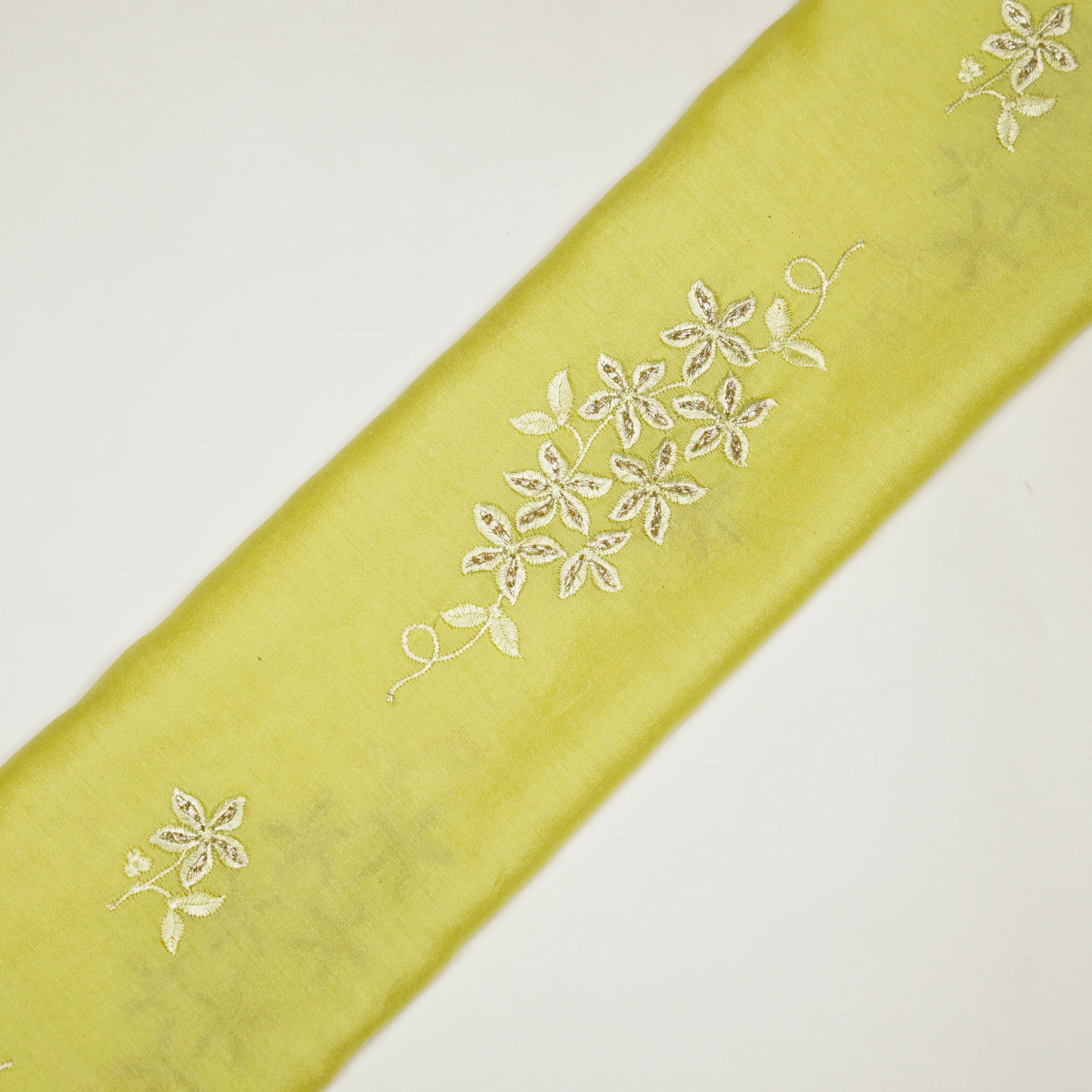 Afra Lemon Chanderi Embroidered Fabric in Buta Buti Pattern - Image 4