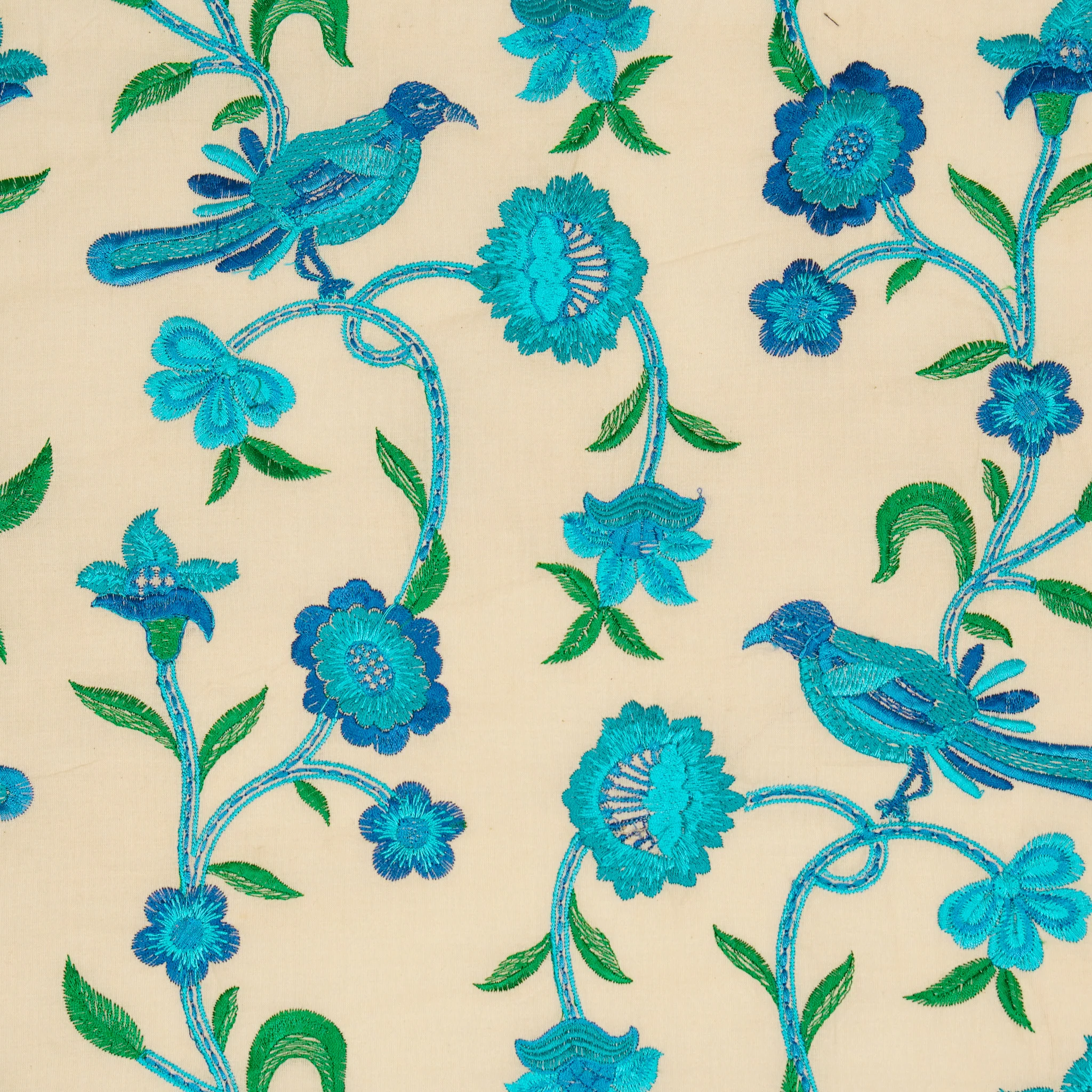 Aila Cream Cotton Embroidered Fabric in Jaal Pattern - Image 3
