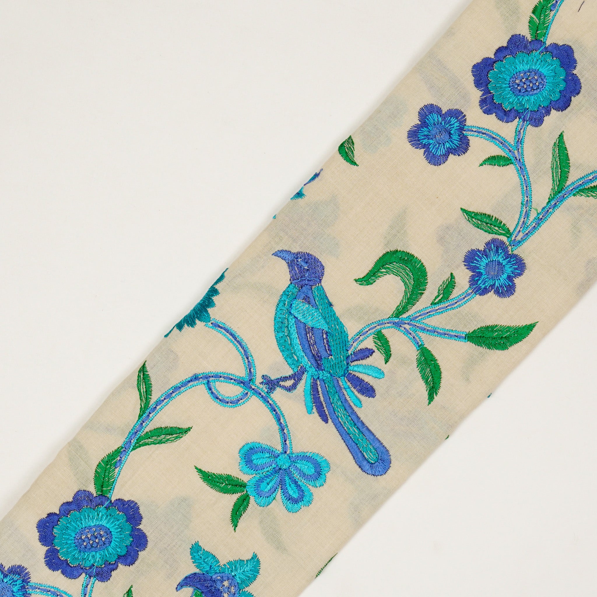 Aila Cream Cotton Embroidered Fabric in Jaal Pattern - Image 4