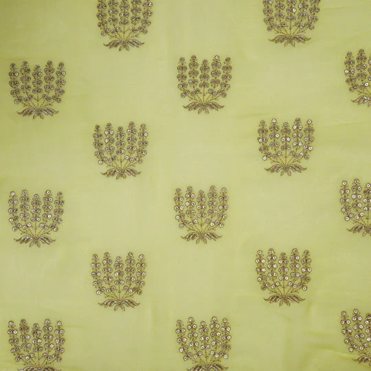 Aina Lemon Viscose Georgette Embroidered Fabric in Buta Pattern - Image 3