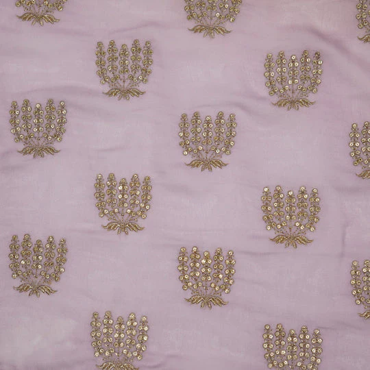Aina Mauve Viscose Georgette Embroidered Fabric in Buta Pattern - Image 3