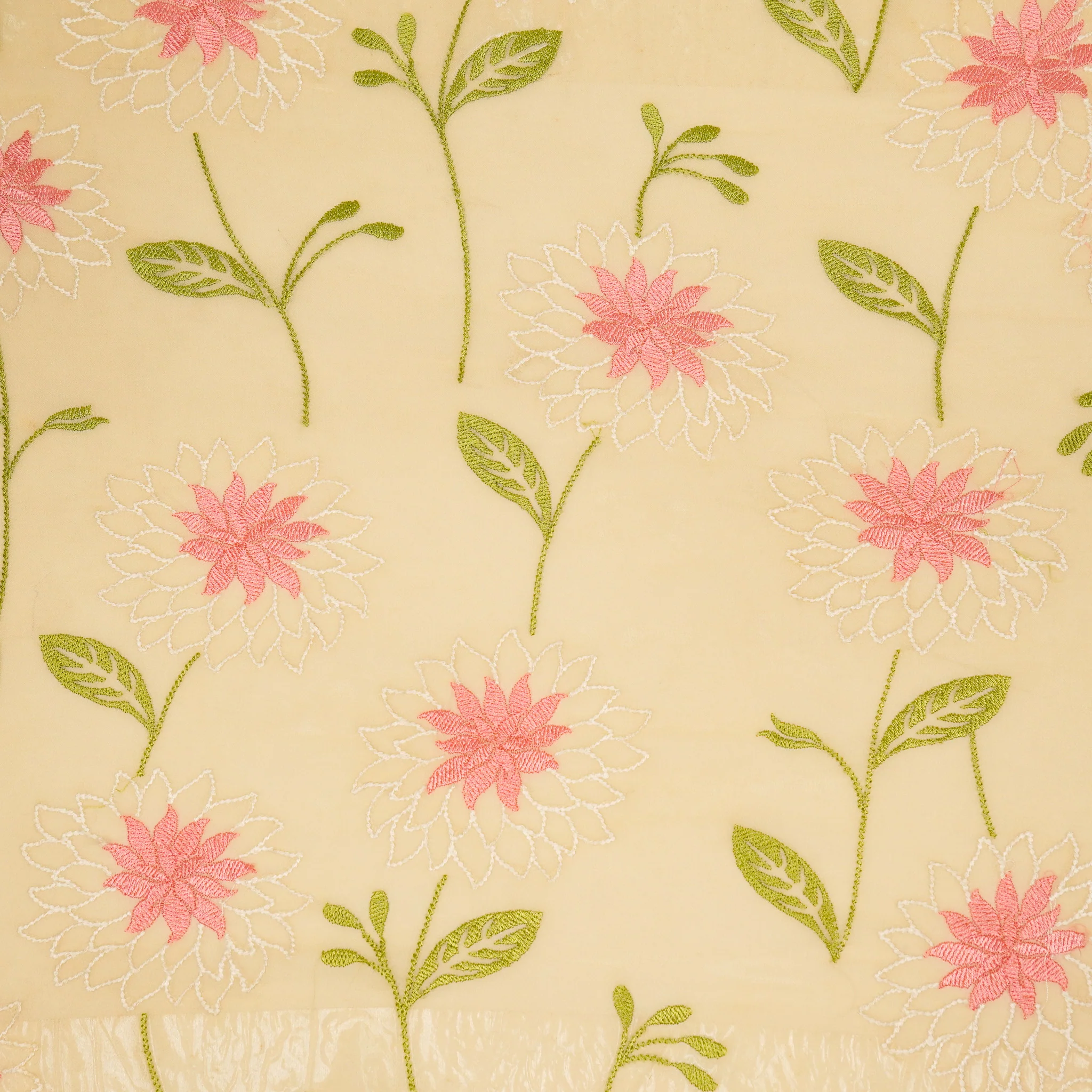 Akila Beige Viscose Georgette Embroidered Fabric in Jaal Pattern - Image 3