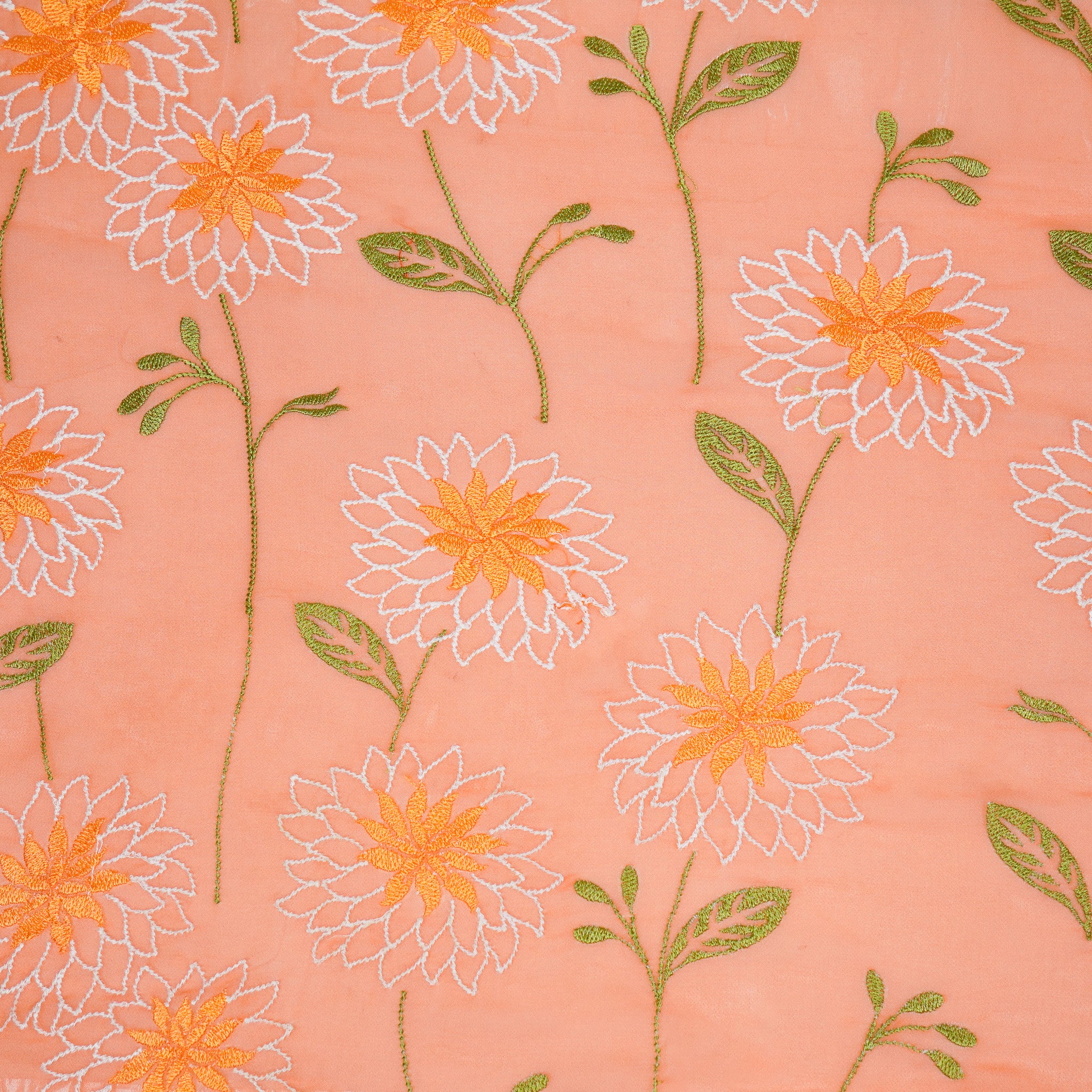 Akila Deep Peach Viscose Georgette Embroidered Fabric in Jaal Pattern - Image 3