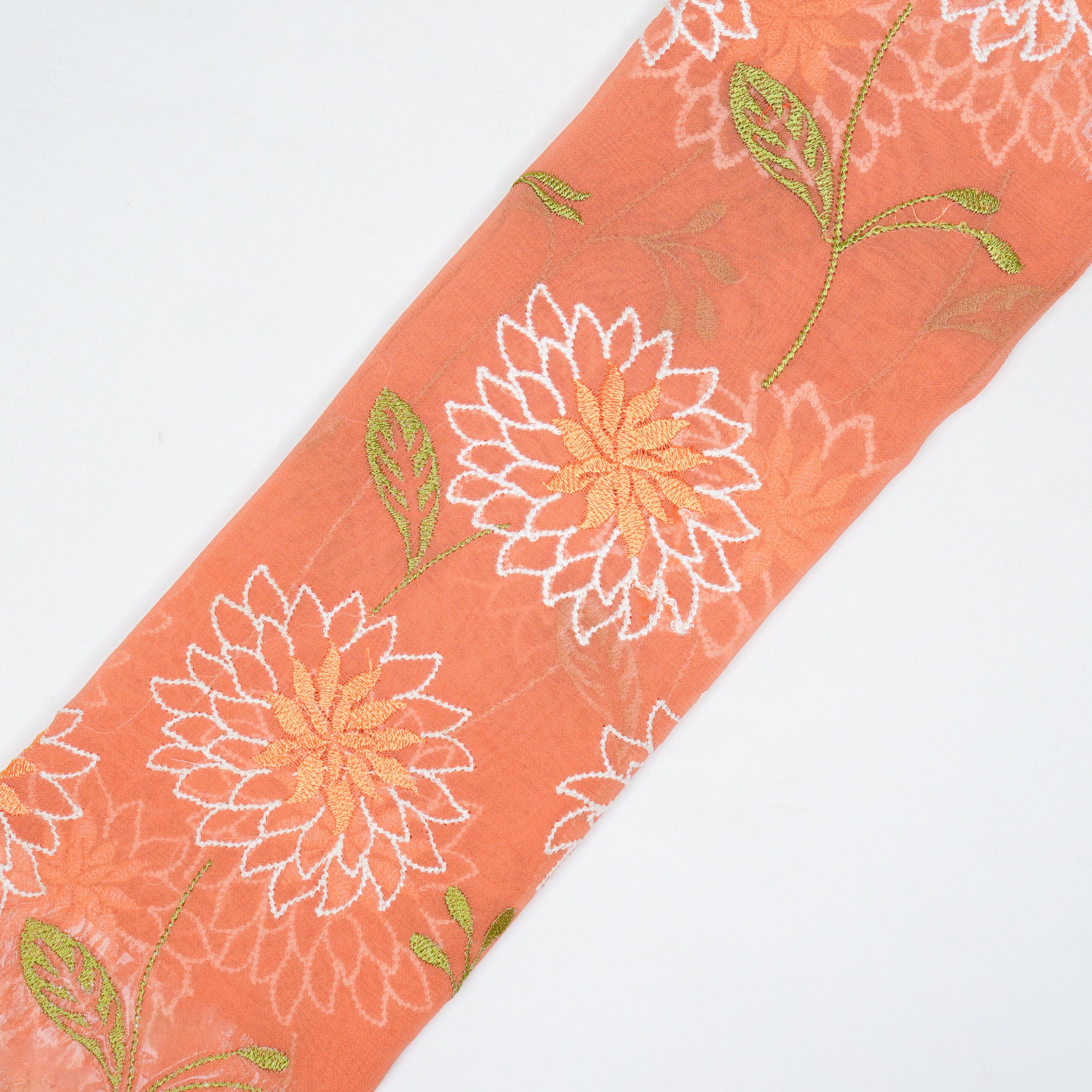 Akila Deep Peach Viscose Georgette Embroidered Fabric in Jaal Pattern - Image 5