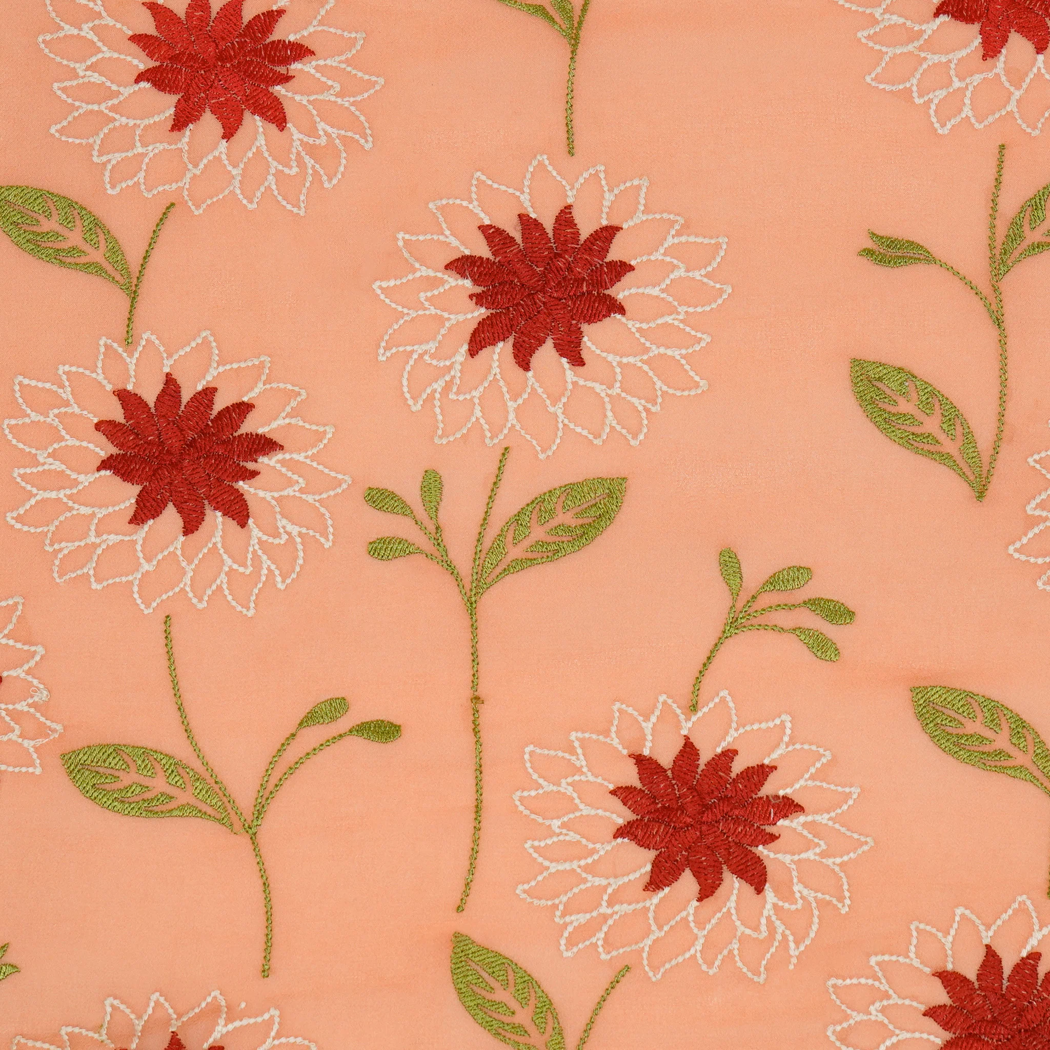 Akila Light Peach Viscose Georgette Embroidered Fabric in Jaal Pattern - Image 3