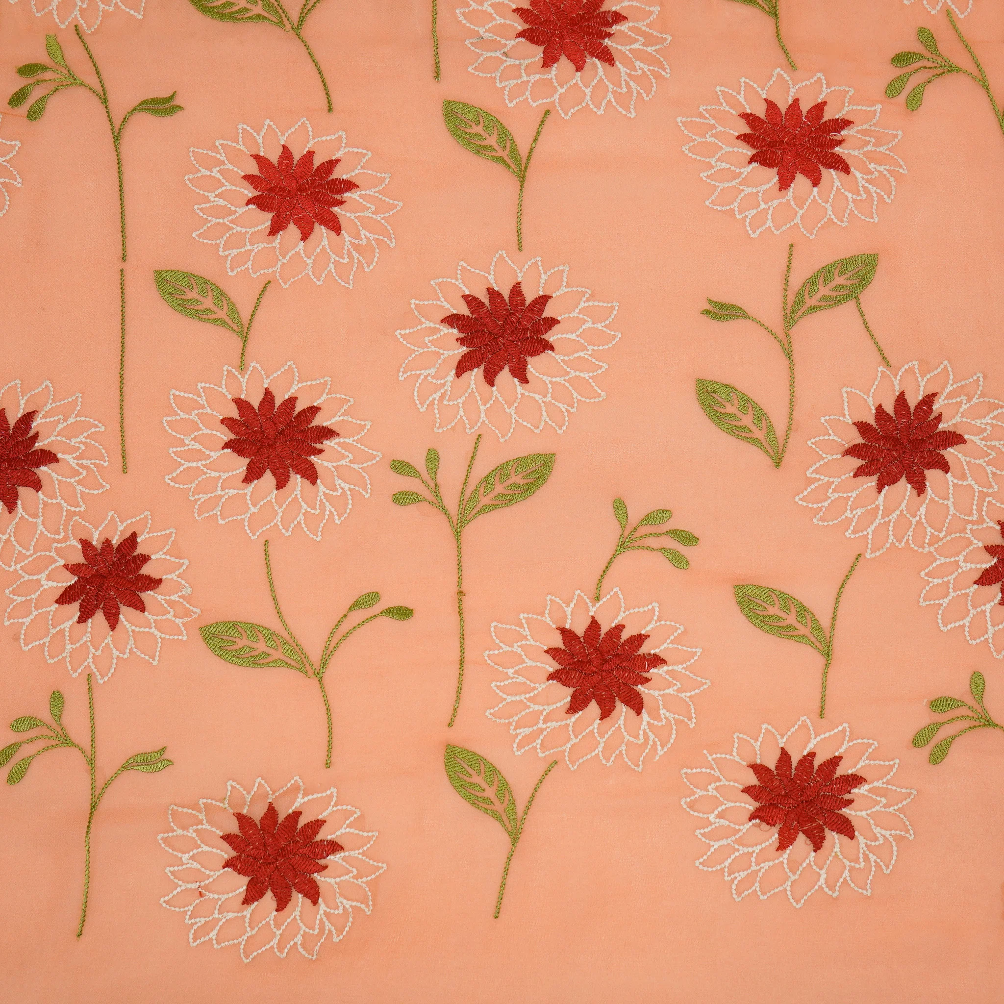 Akila Light Peach Viscose Georgette Embroidered Fabric in Jaal Pattern - Image 4