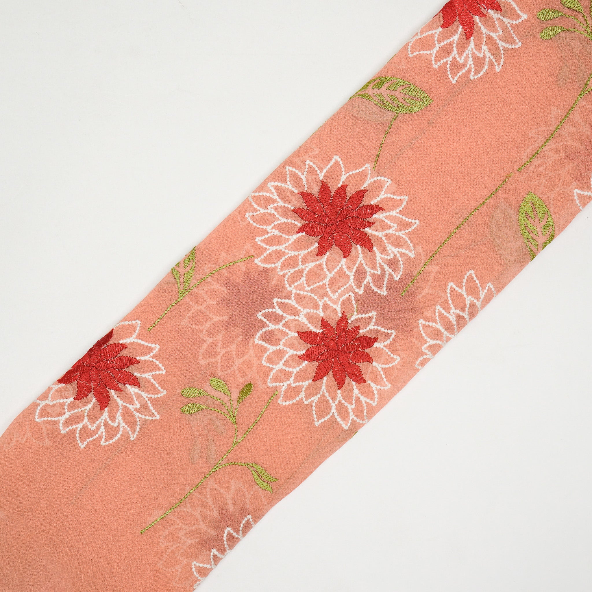 Akila Light Peach Viscose Georgette Embroidered Fabric in Jaal Pattern - Image 5