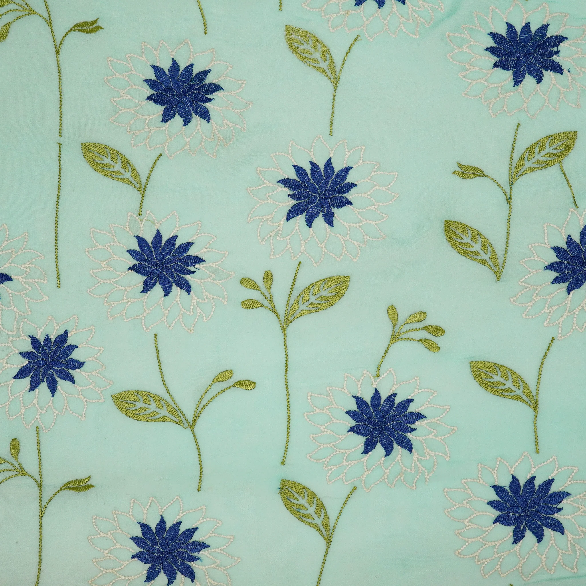 Akila Sky Blue Viscose Georgette Embroidered Fabric in Jaal Pattern - Image 3