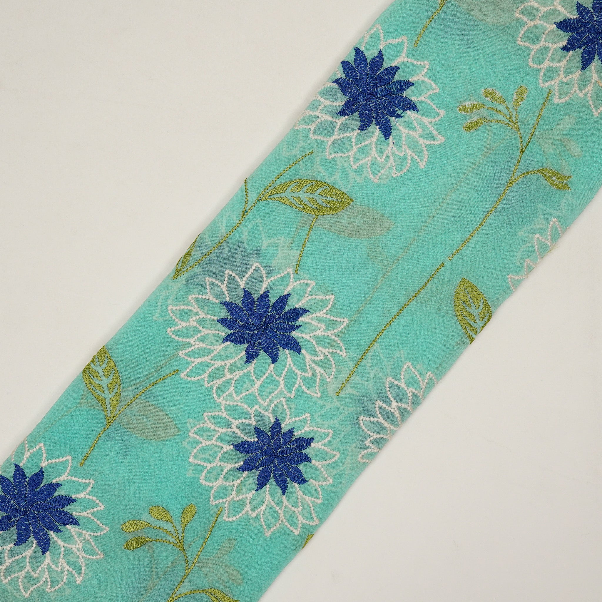 Akila Sky Blue Viscose Georgette Embroidered Fabric in Jaal Pattern - Image 5