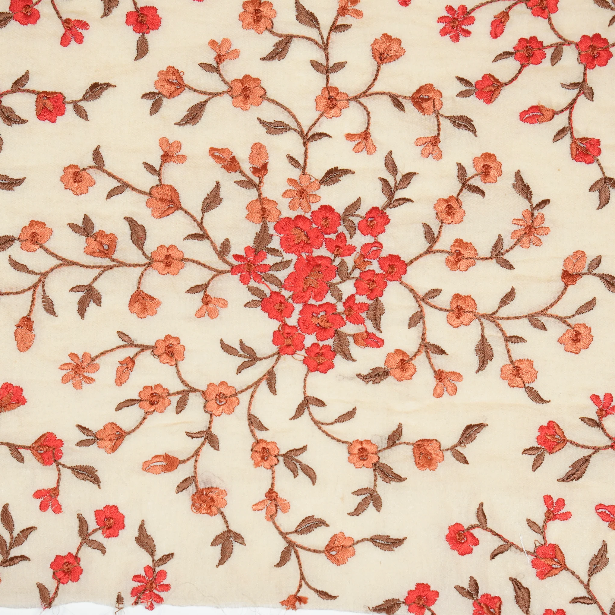 Alisha Beige Chanderi Embroidered Fabric in Jaal Pattern - Image 3