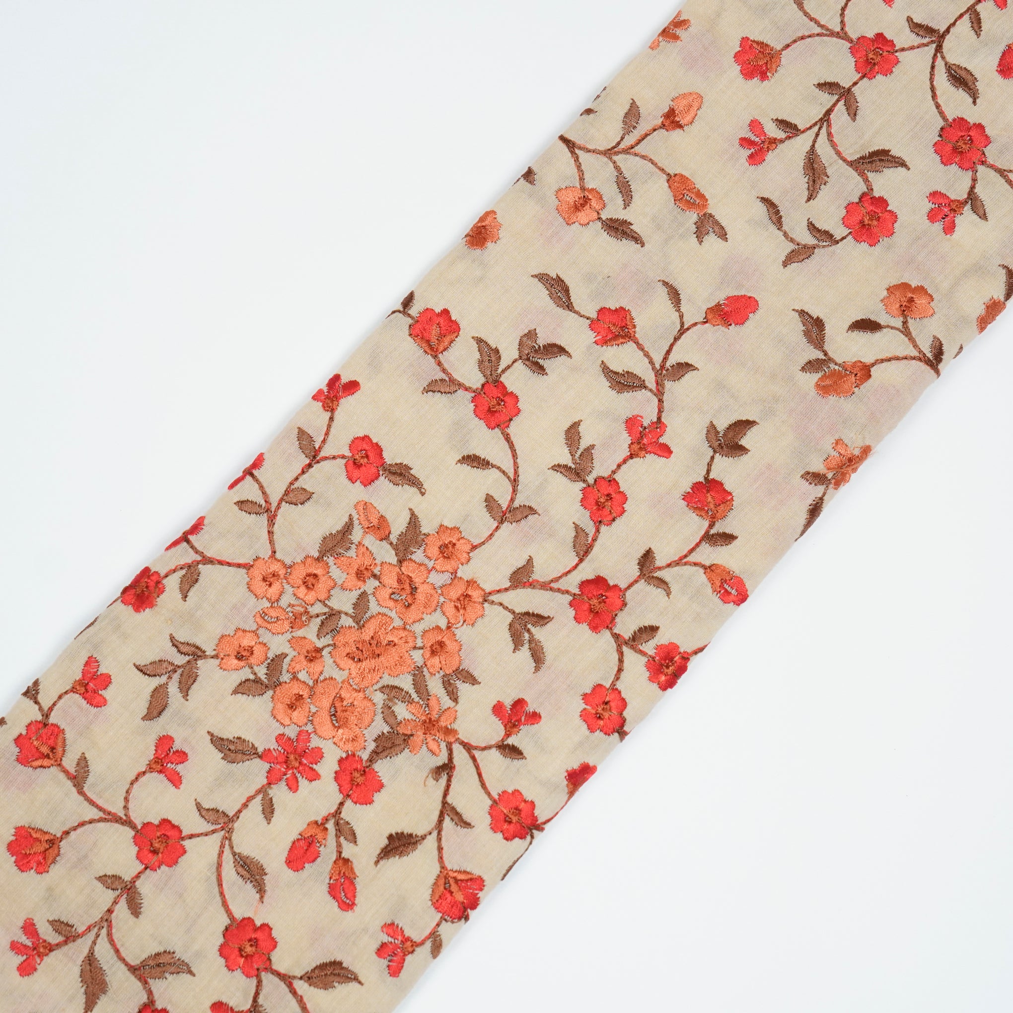 Alisha Beige Chanderi Embroidered Fabric in Jaal Pattern - Image 4