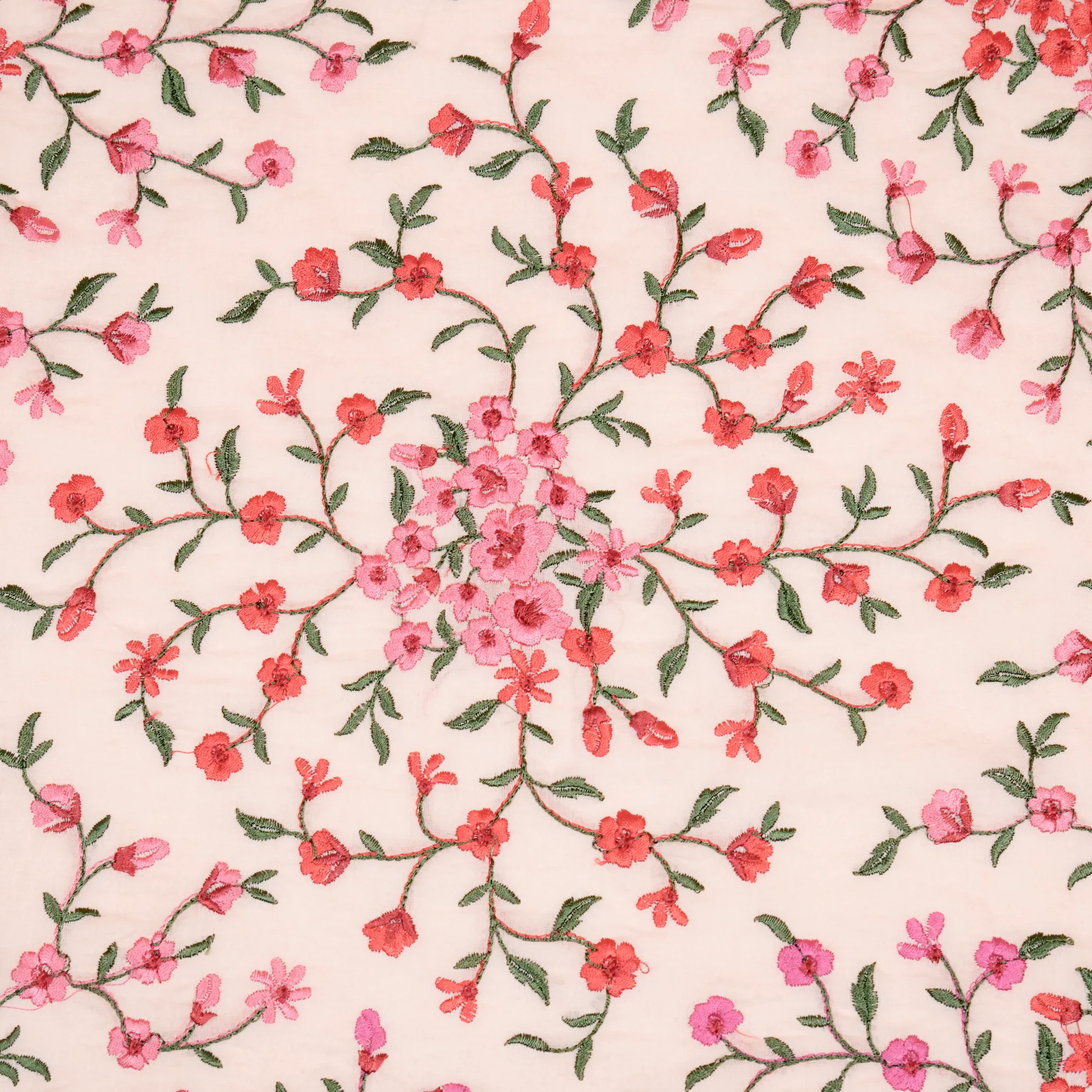 Alisha Light Peach Chanderi Embroidered Fabric in Jaal Pattern - Image 3