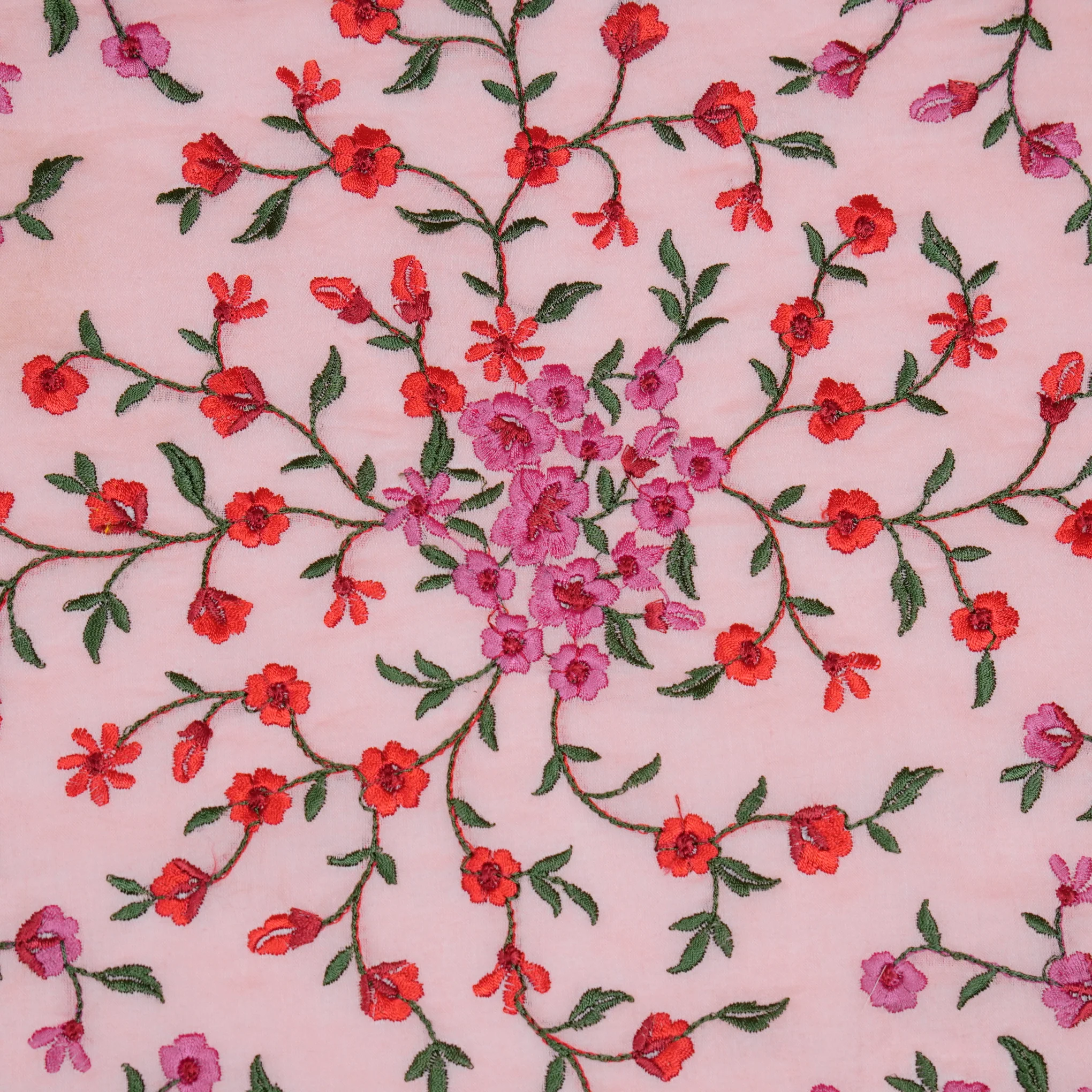 Alisha Light Pink Chanderi Embroidered Fabric in Jaal Pattern - Image 3