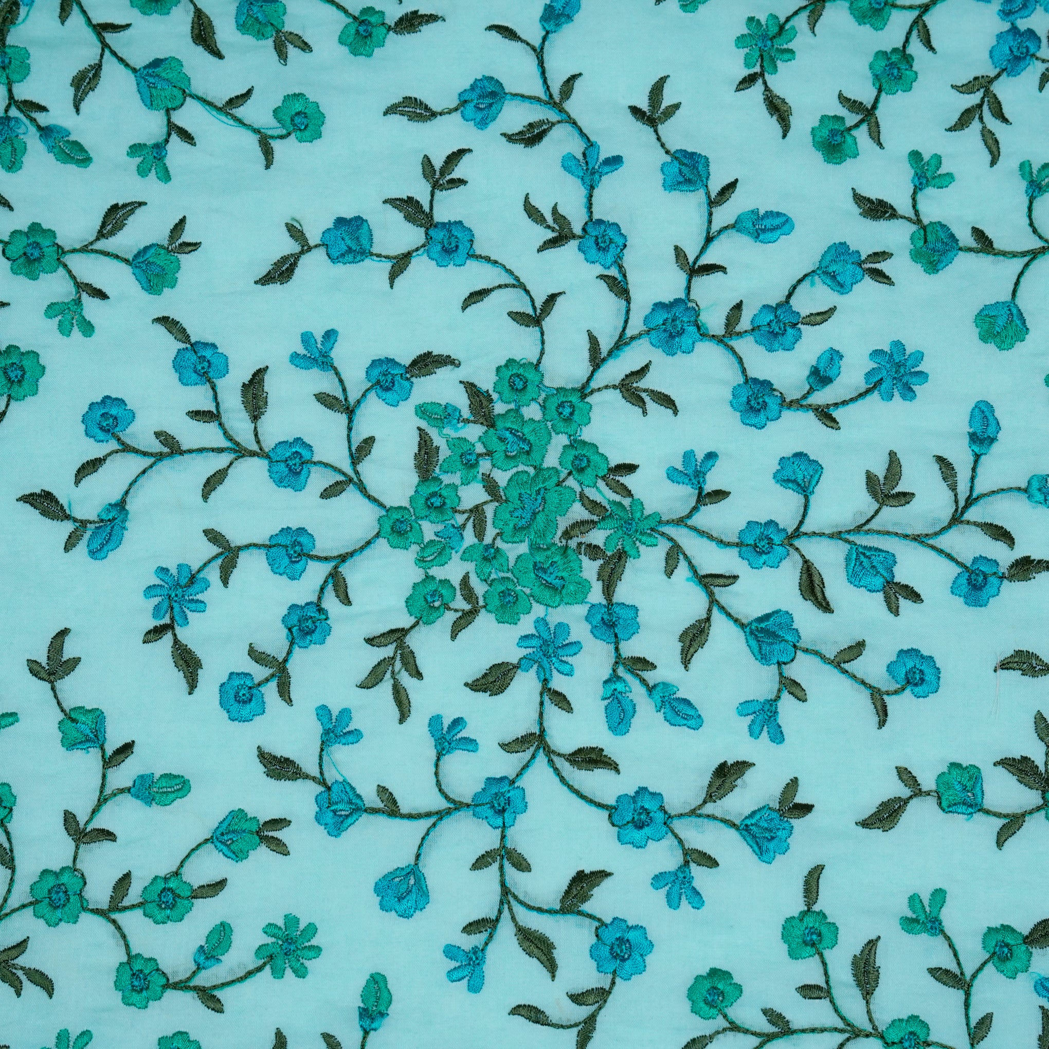 Alisha Light Teal  Chanderi Embroidered Fabric in Jaal Pattern - Image 3