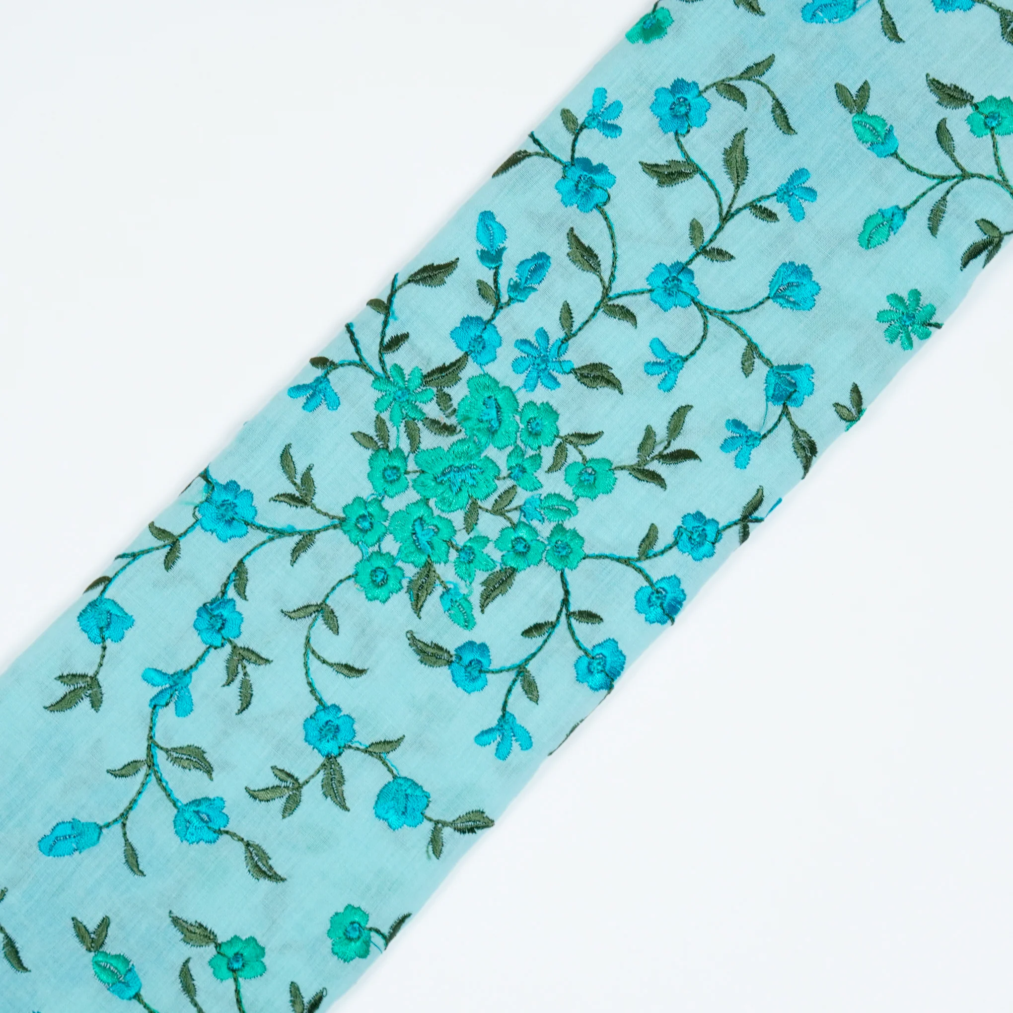 Alisha Light Teal  Chanderi Embroidered Fabric in Jaal Pattern - Image 4