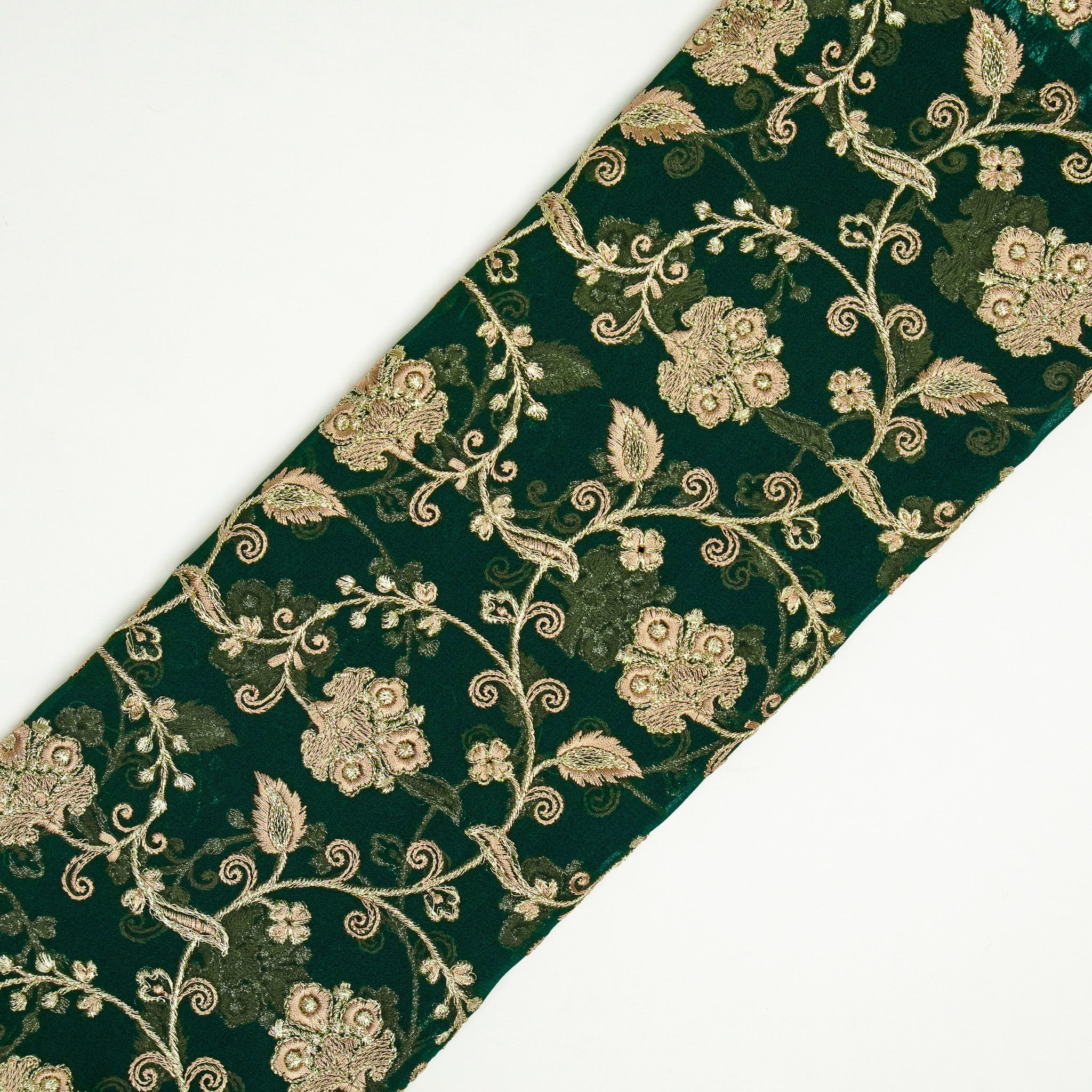 Aliya Bottle Green Viscose Georgette Embroidered Fabric in Jaal Pattern - Image 4
