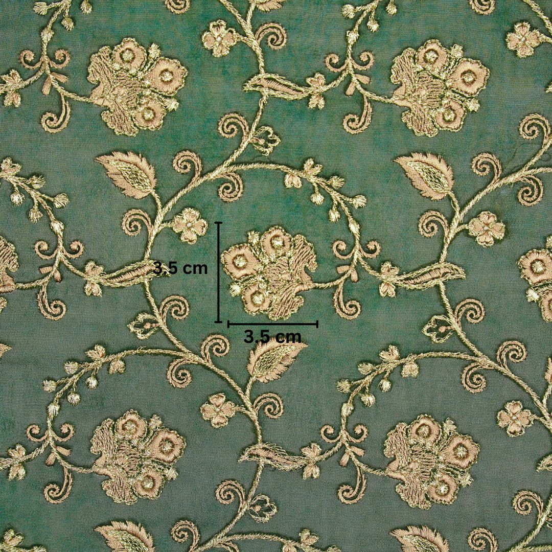 Aliya Bottle Green Viscose Georgette Embroidered Fabric in Jaal Pattern - Image 5
