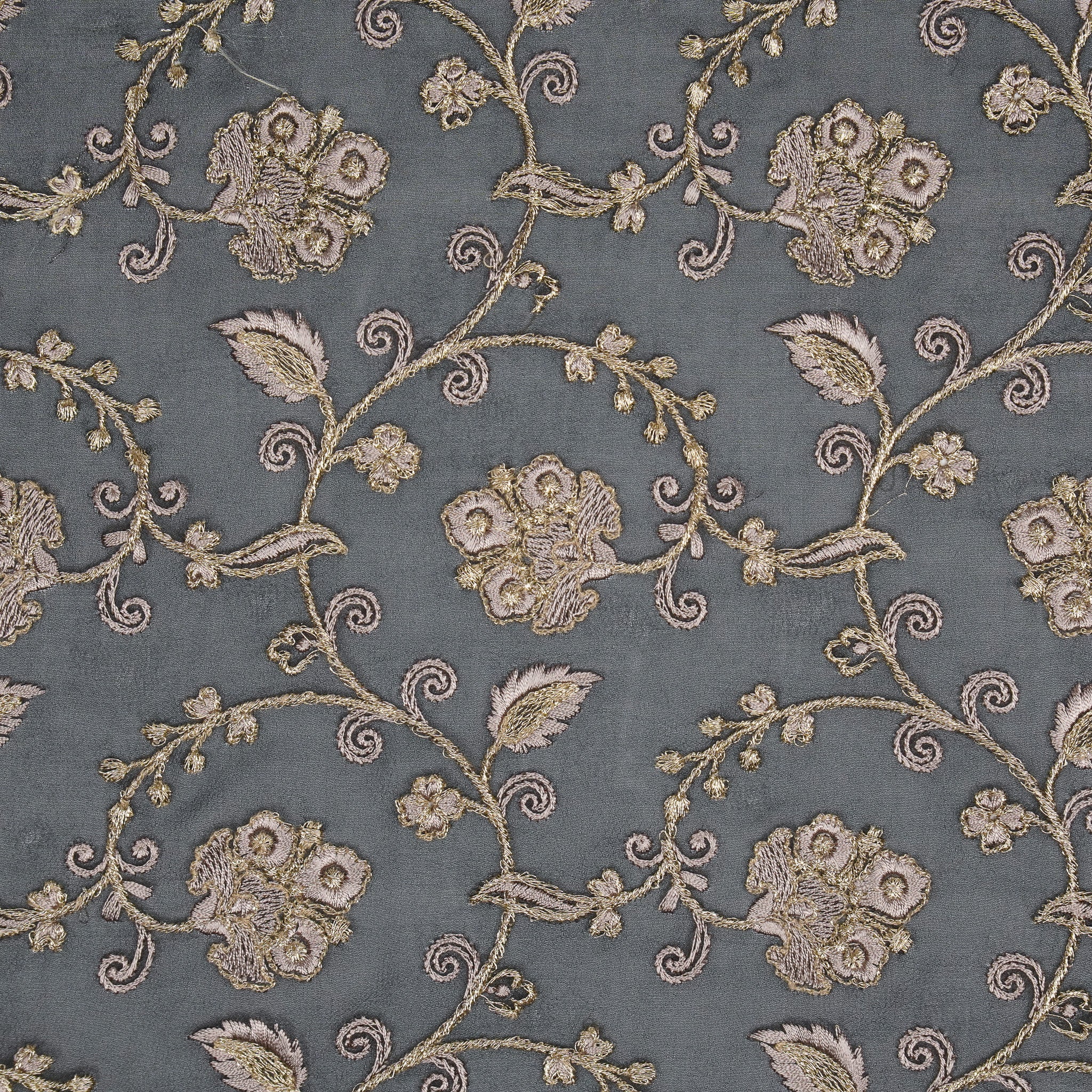 Aliya Charcoal Viscose Georgette Embroidered Fabric in Jaal Pattern - Image 3