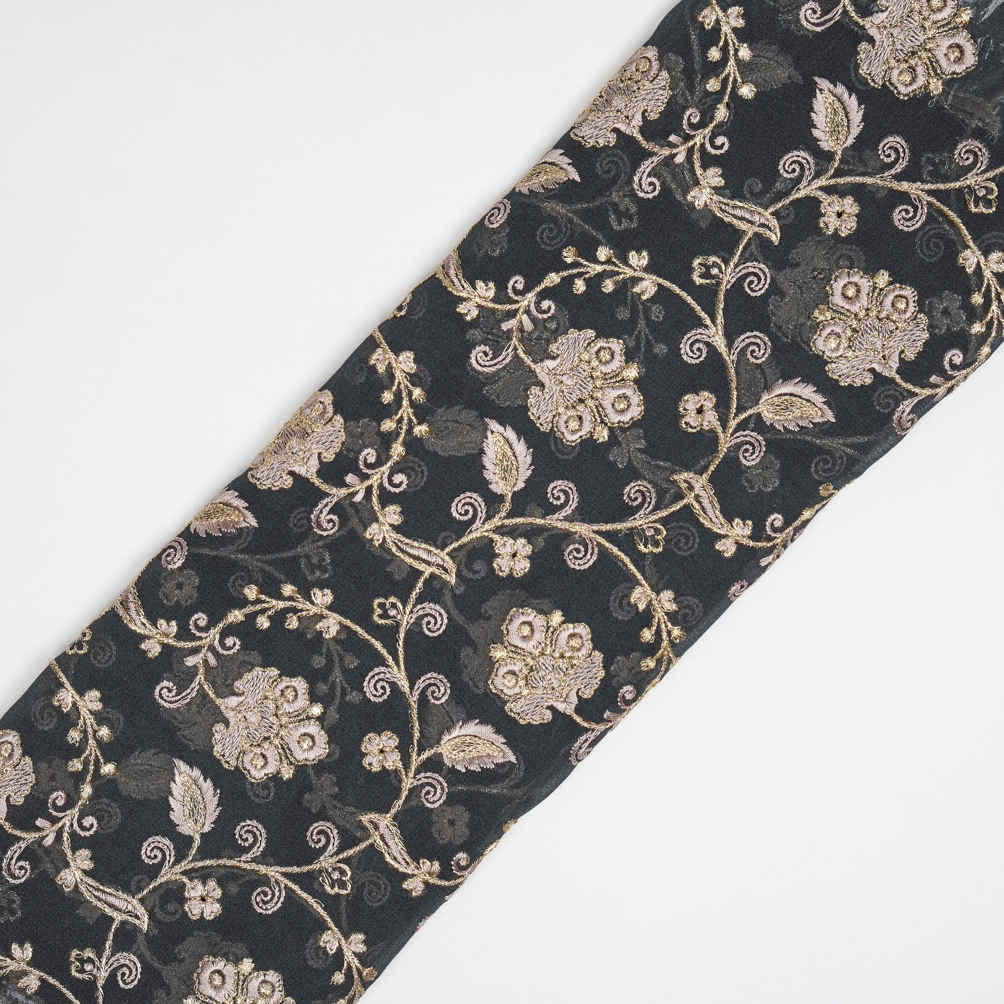 Aliya Charcoal Viscose Georgette Embroidered Fabric in Jaal Pattern - Image 4