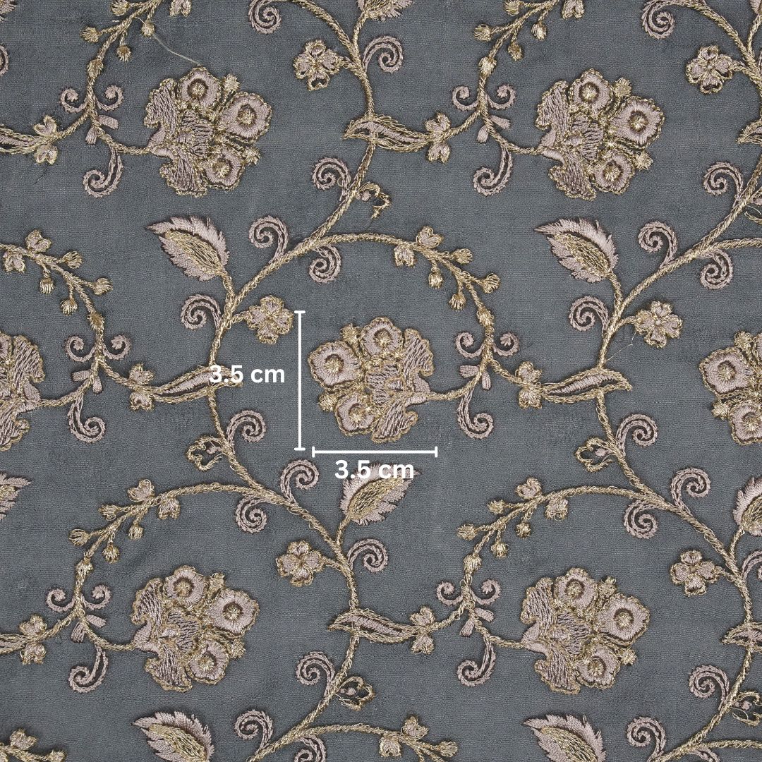 Aliya Charcoal Viscose Georgette Embroidered Fabric in Jaal Pattern - Image 5