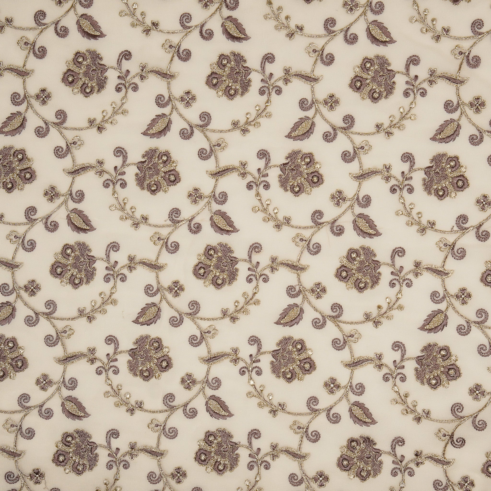Aliya Cream Viscose Georgette Embroidered Fabric in Jaal Pattern - Image 2