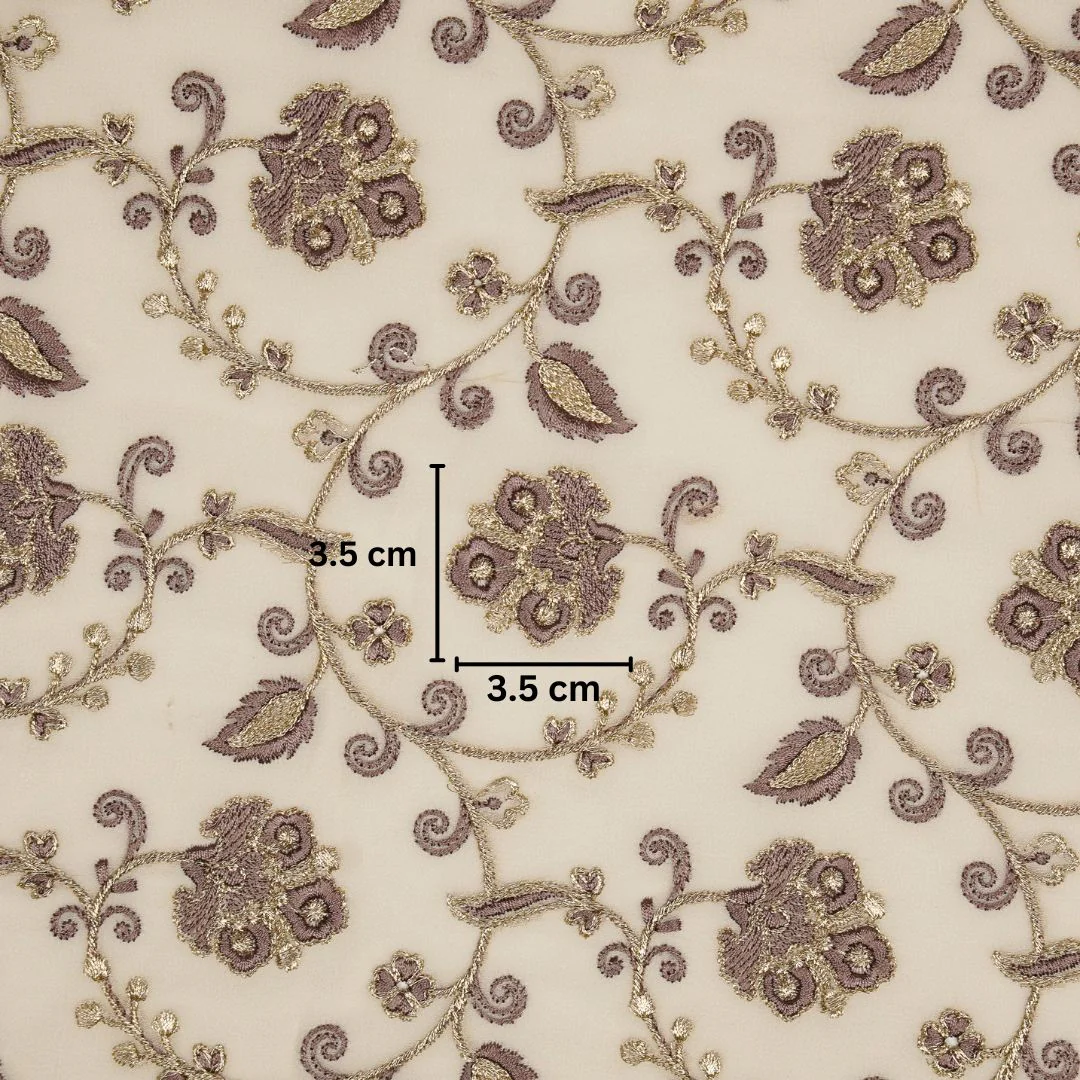 Aliya Cream Viscose Georgette Embroidered Fabric in Jaal Pattern - Image 5