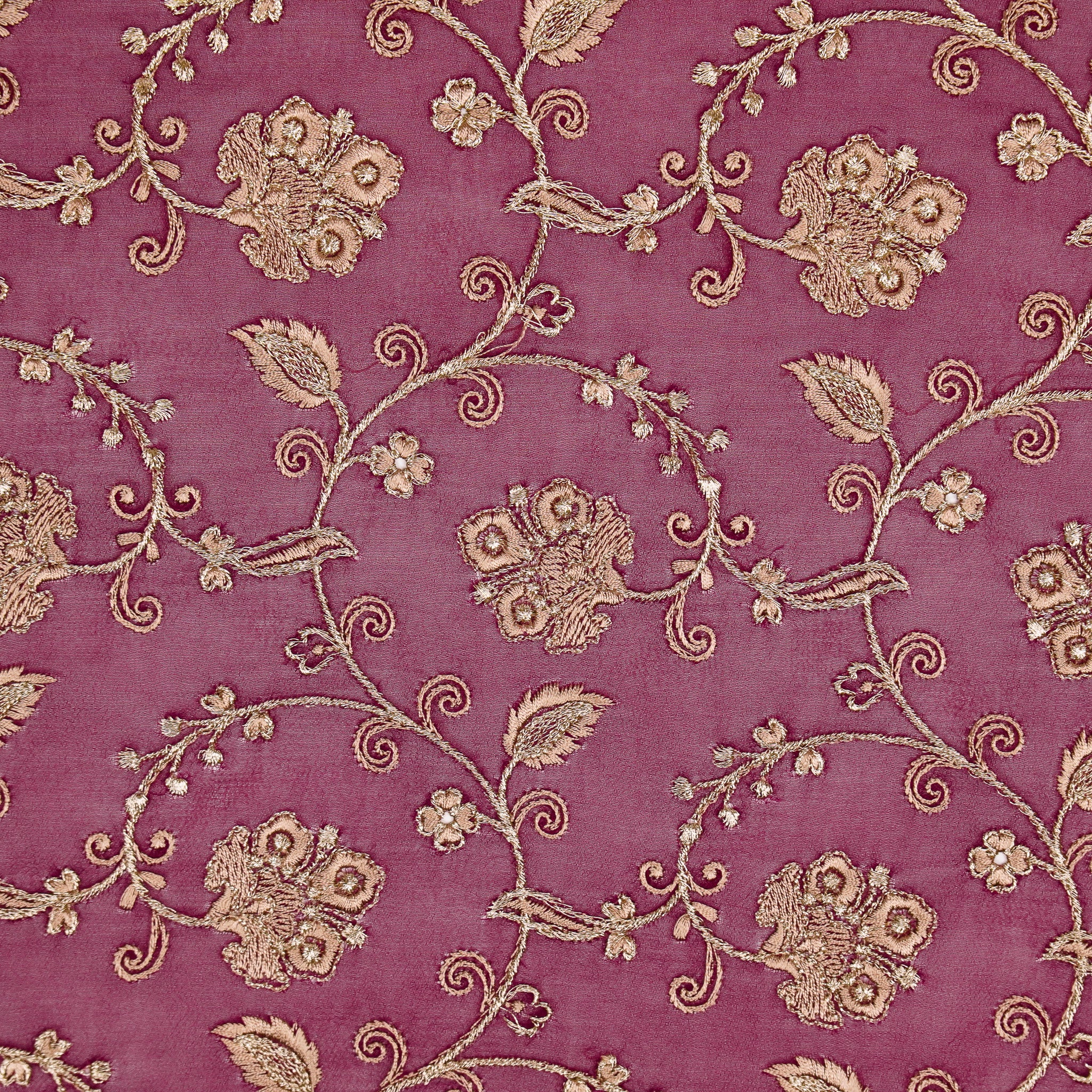 Aliya Magenta Viscose Georgette Embroidered Fabric in Jaal Pattern - Image 3