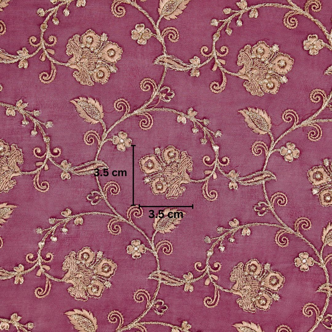 Aliya Magenta Viscose Georgette Embroidered Fabric in Jaal Pattern - Image 5