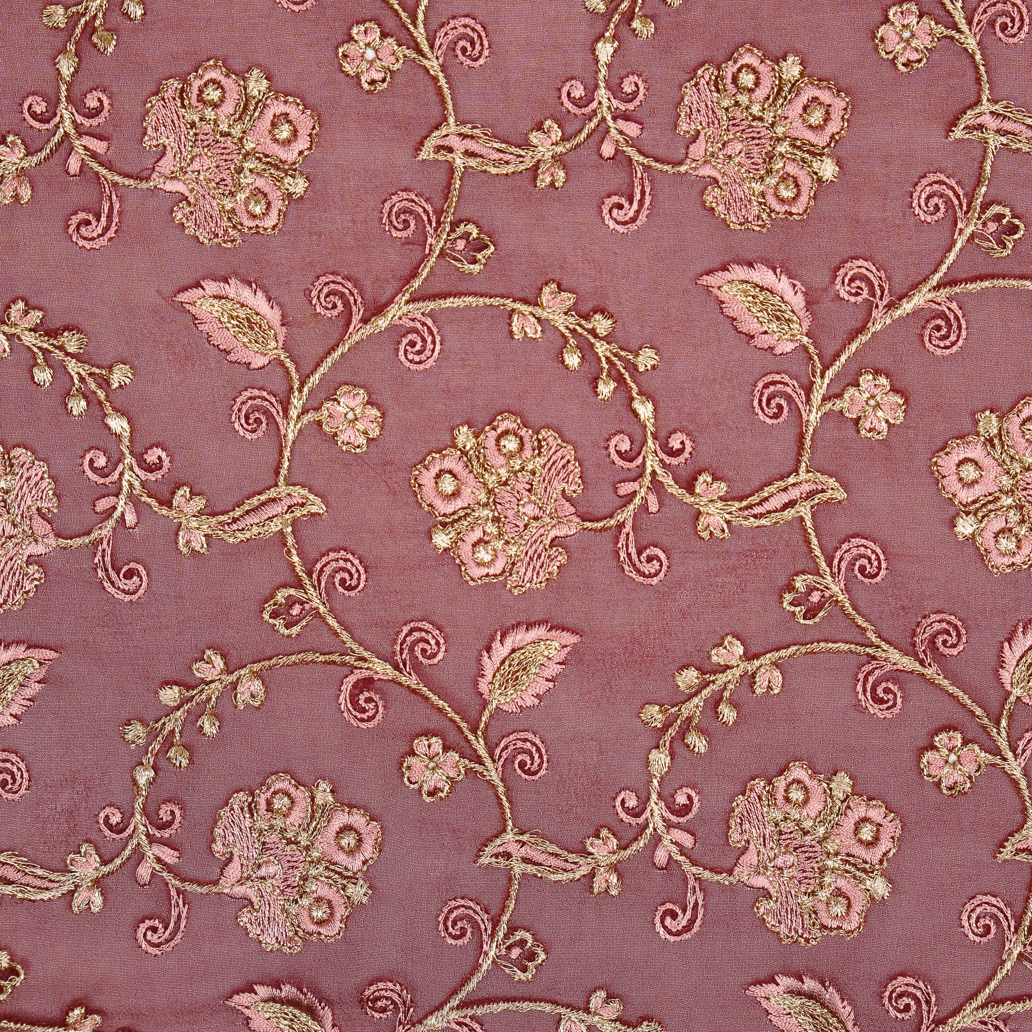 Aliya Wine Viscose Georgette Embroidered Fabric in Jaal Pattern - Image 3